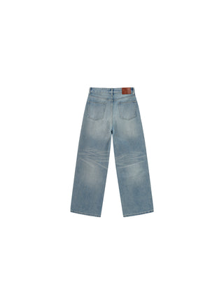 High-Waist Wide-Leg Washed Denim Jeans