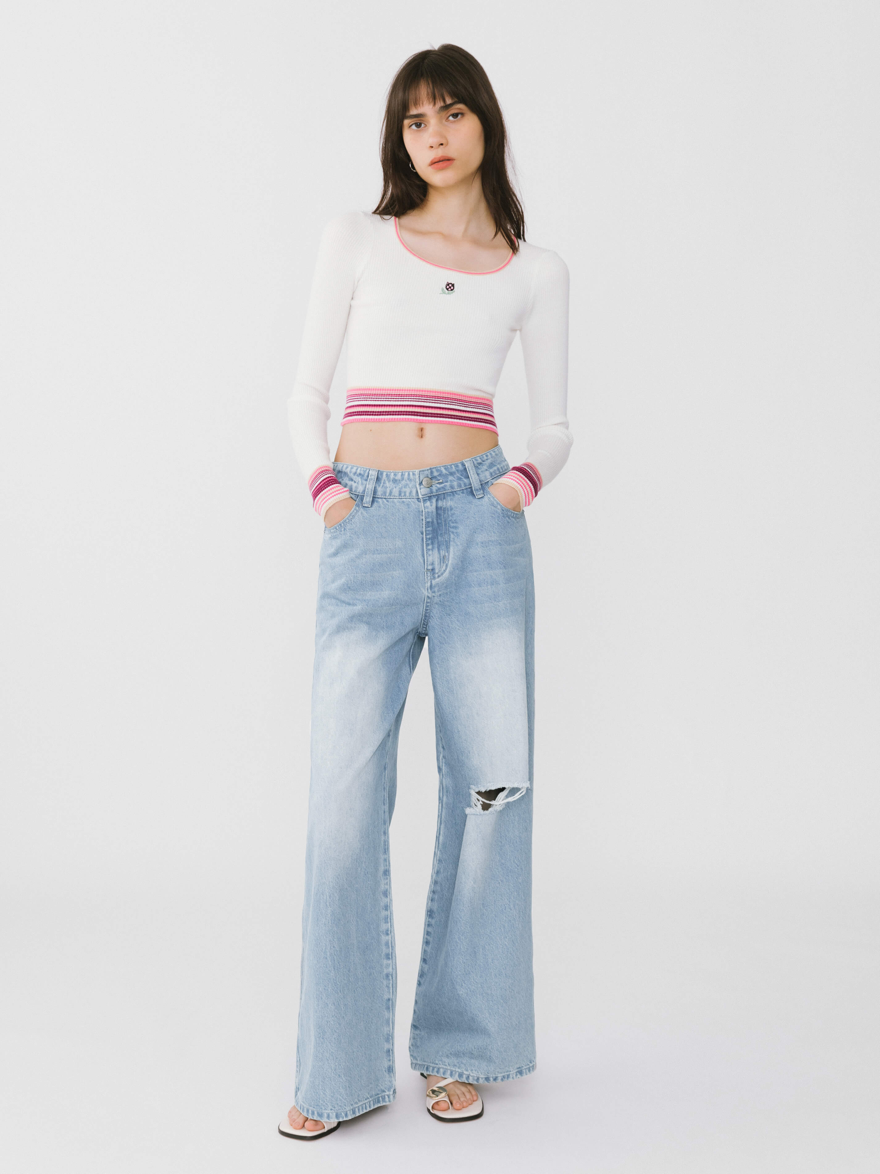 Boat Neck Long Sleeve Knit Top-3