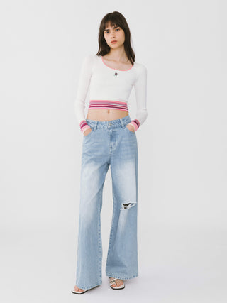 Boat Neck Long Sleeve Knit Top