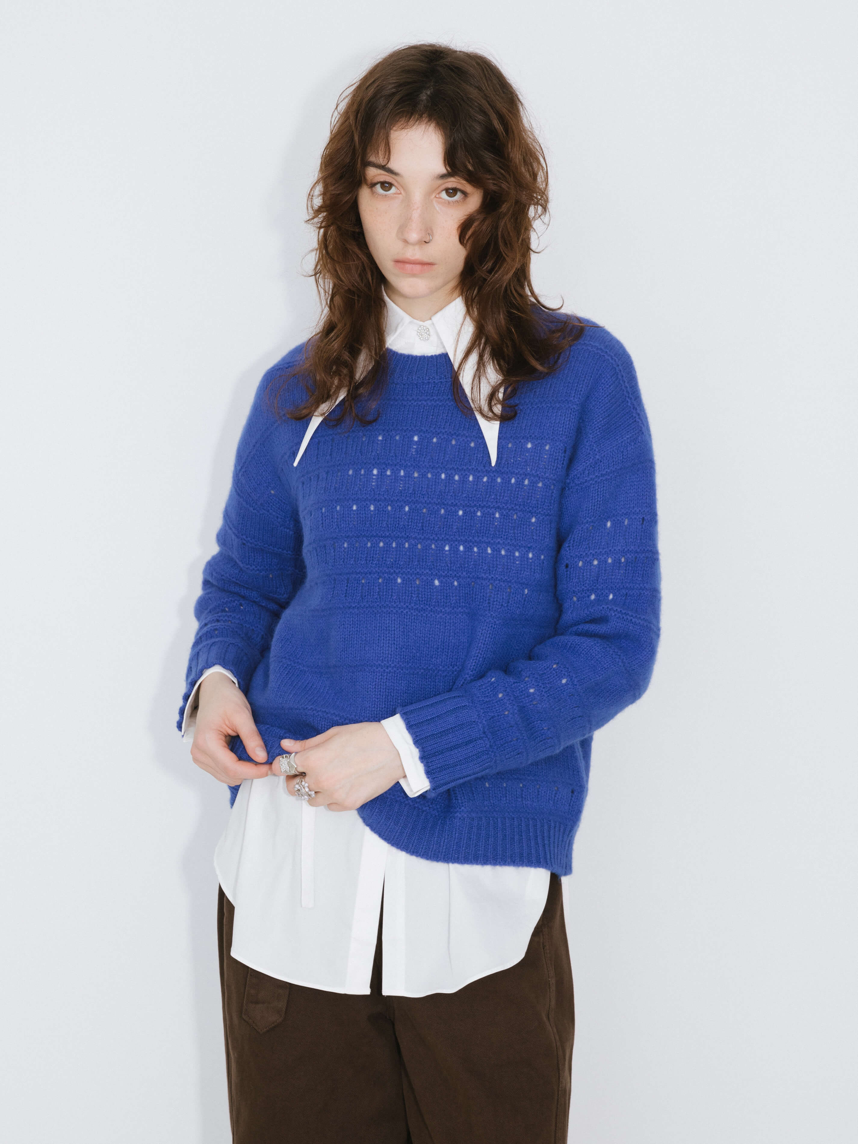 Hollowed 100% Wool Long Sleeves Knit Sweater-7