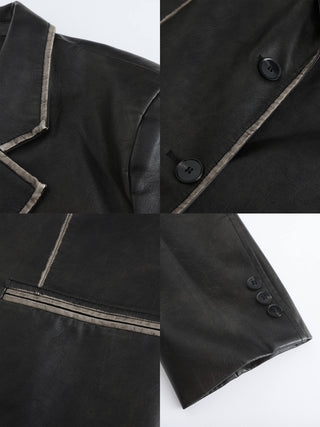 Black Faux Leather Tailored Suit