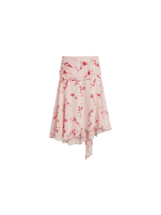 CUBIC Floral Print Asymmetrical Chiffon Midi Skirt