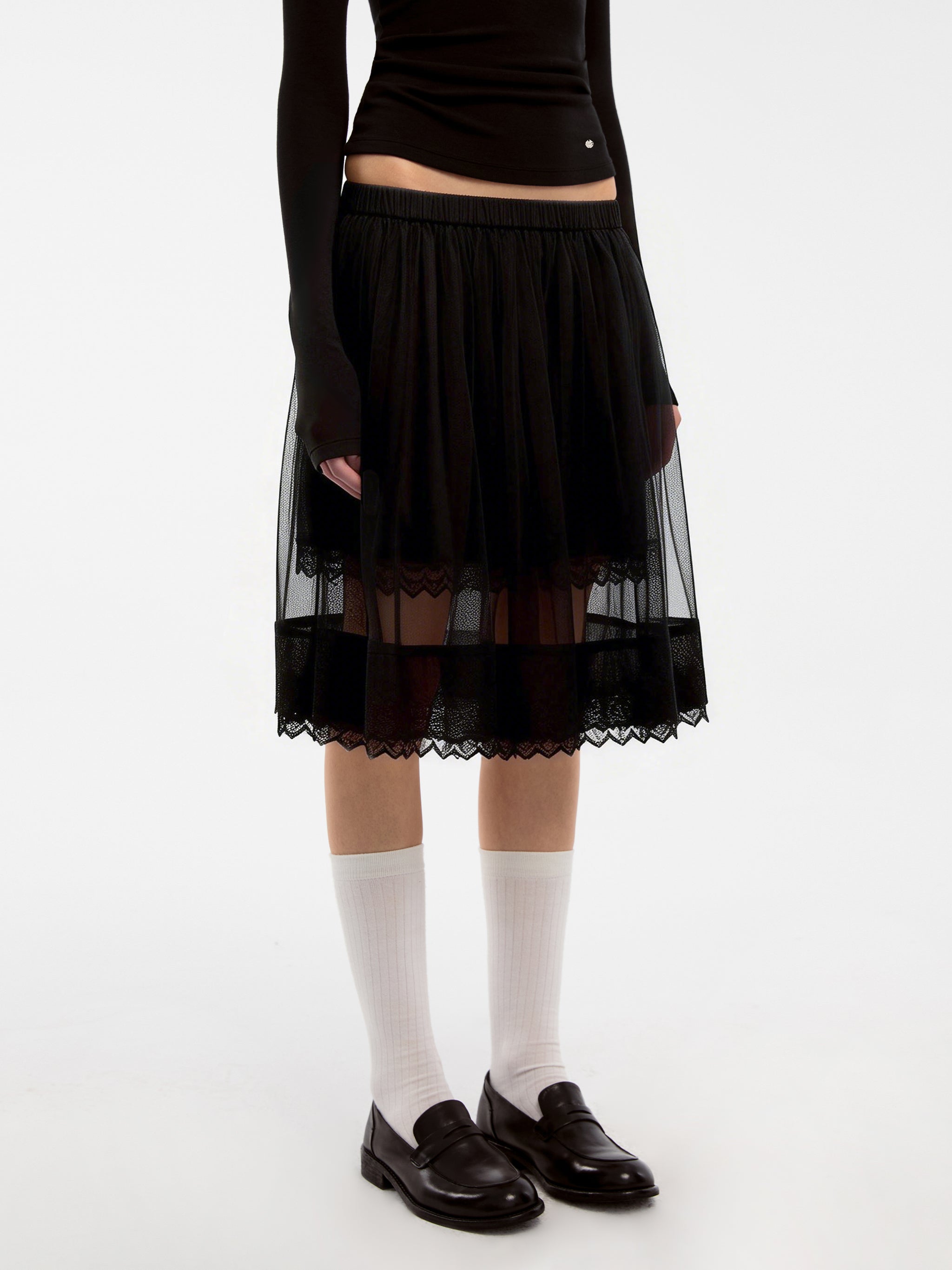 CUBIC Lace-up Mesh Skirt-8