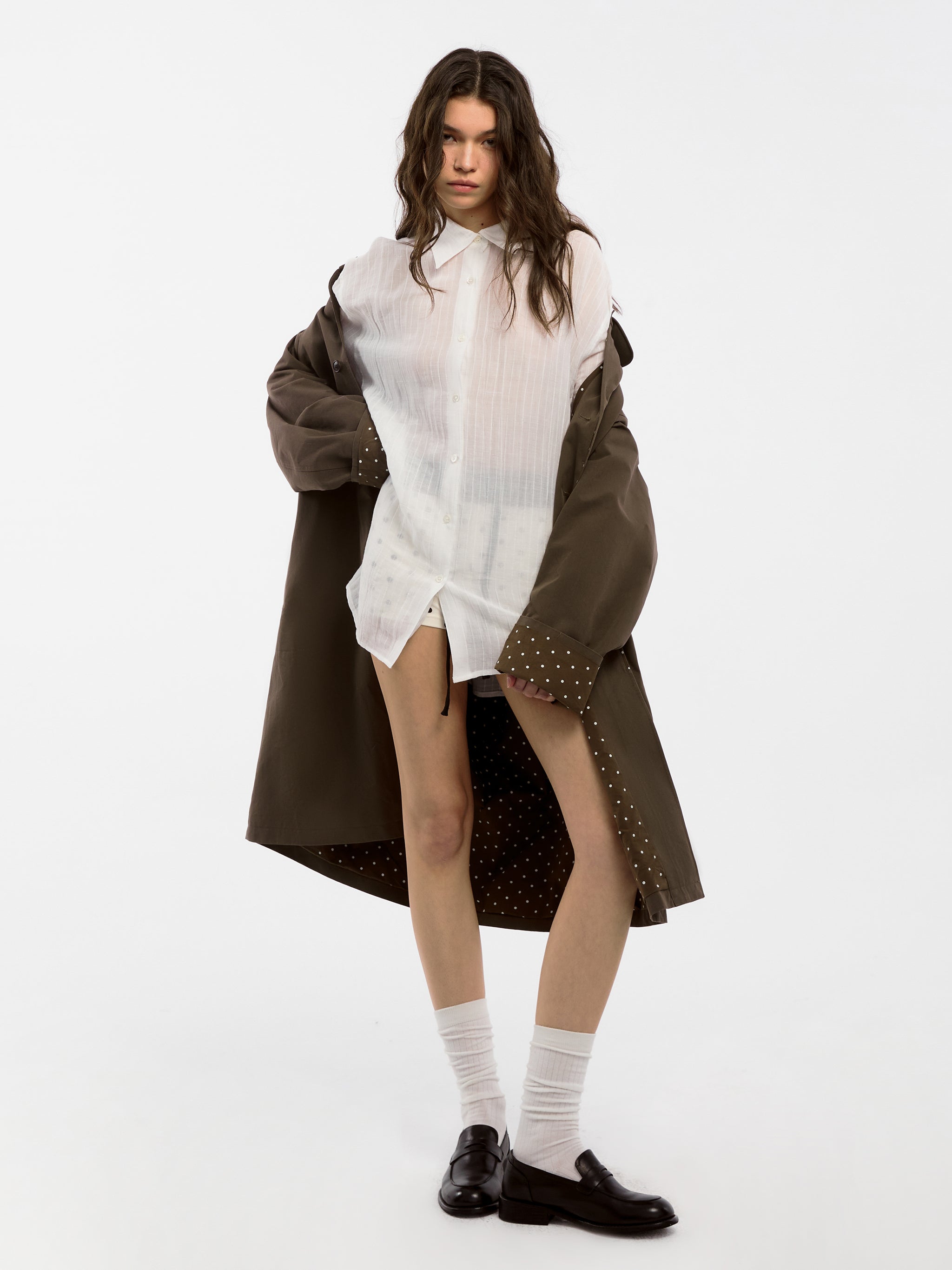 CUBIC Polka Dot Design Patchwork Trench Coat (Pre order: White)-8