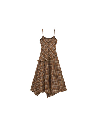 Checkered A-Line Cami Dress with Asymmetrical Hem