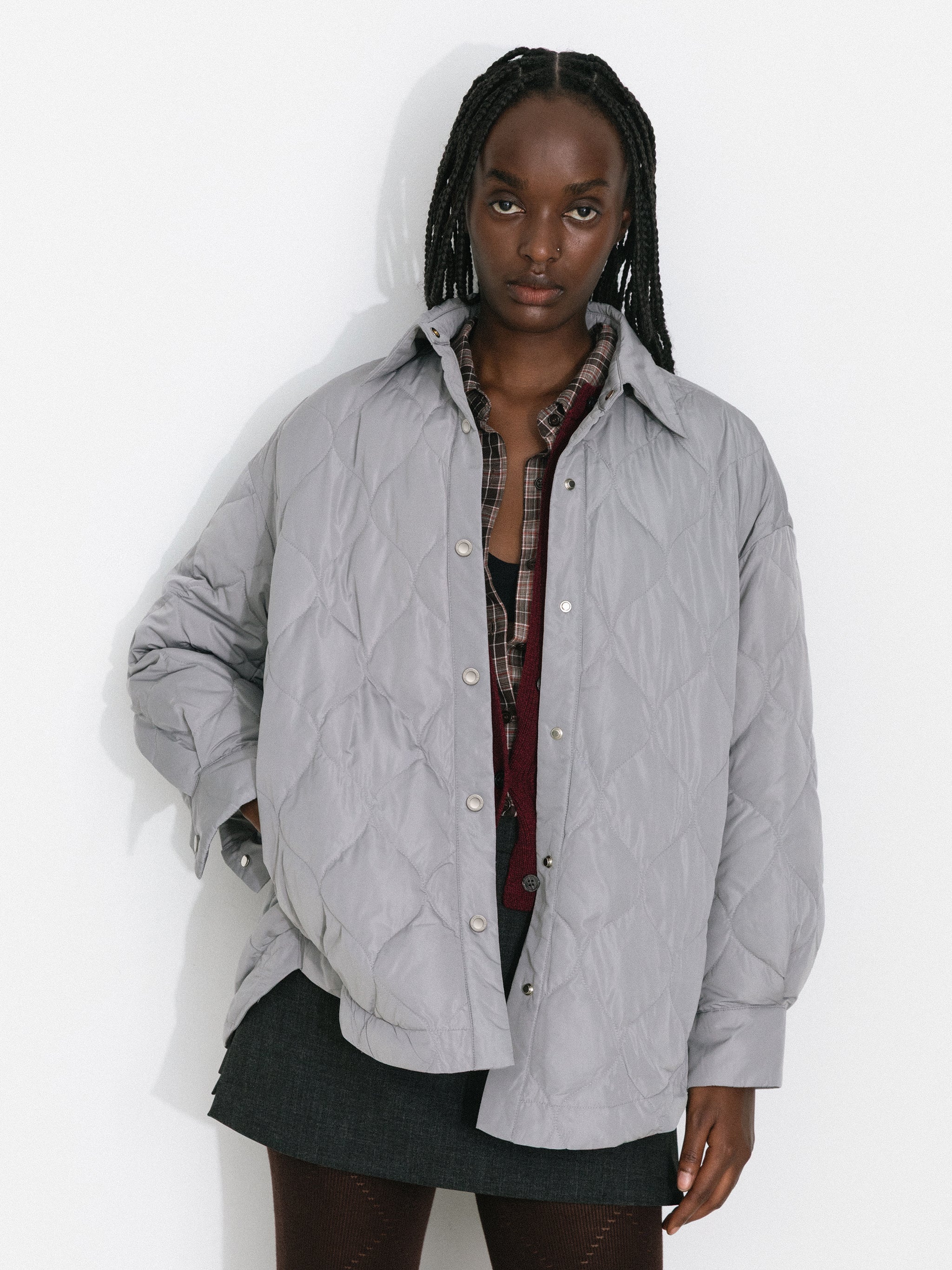 Button-Front Shirt Collar Loose-Fit Down Jacket-8