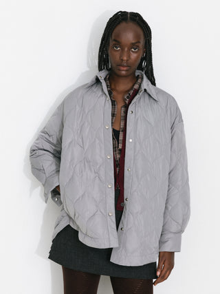 Button-Front Shirt Collar Loose-Fit Down Jacket