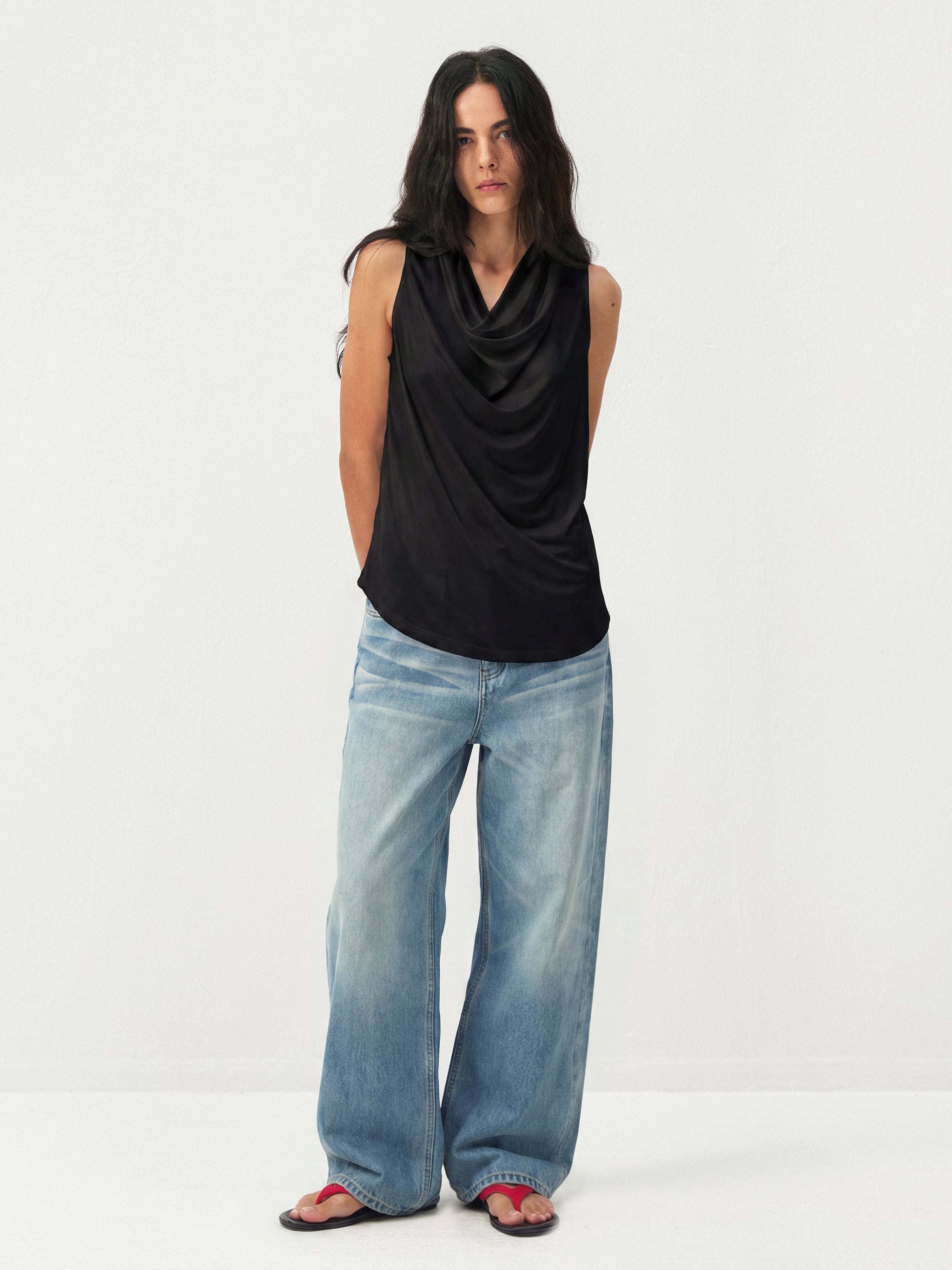 CUBIC Acetate Solid Cowl Neck Sleeveless Top-8
