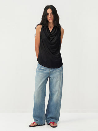 CUBIC Acetate Solid Cowl Neck Sleeveless Top