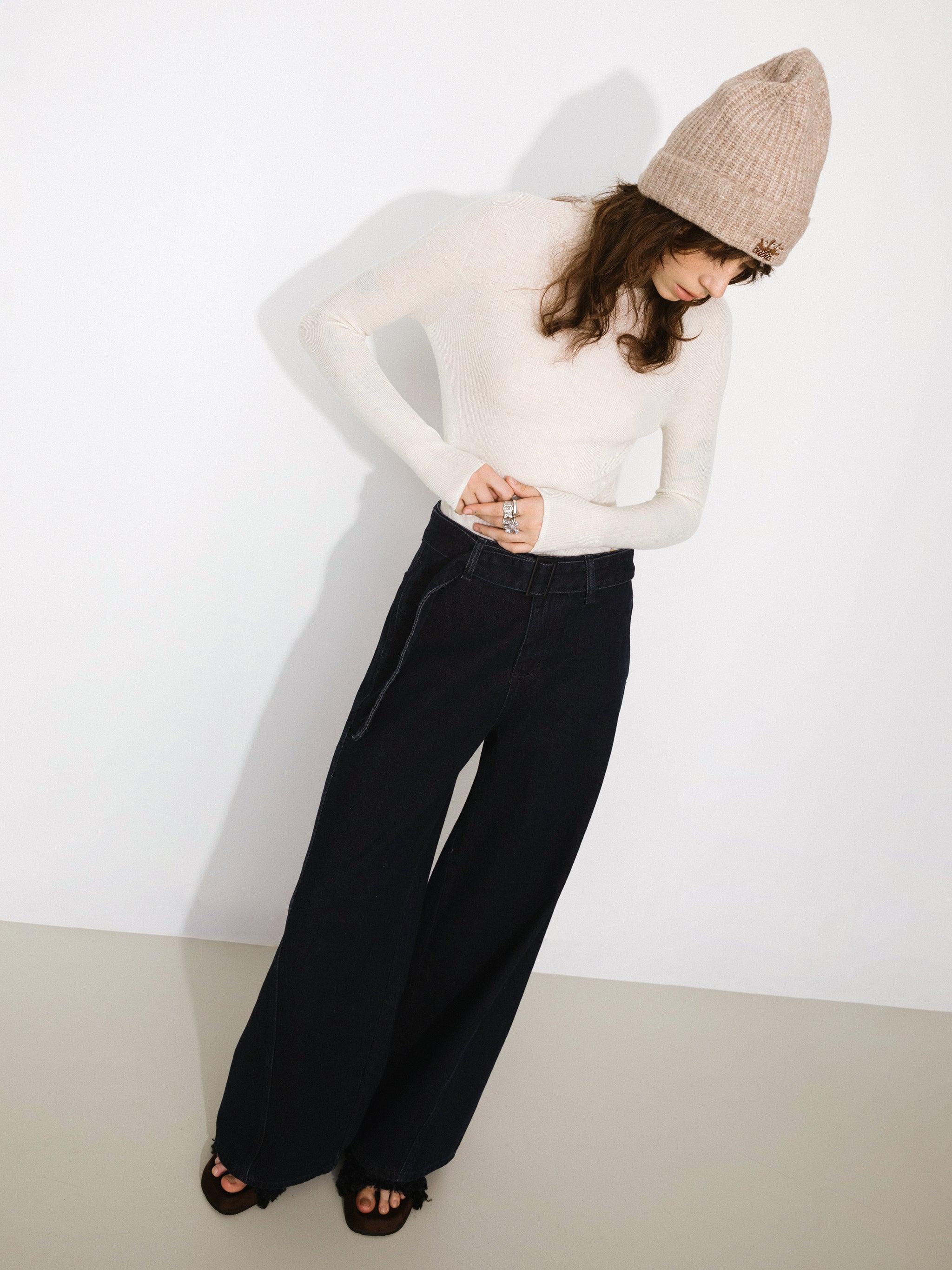 CUBIC 100% Wool Mock‑Neck Fitted Knit Top-8
