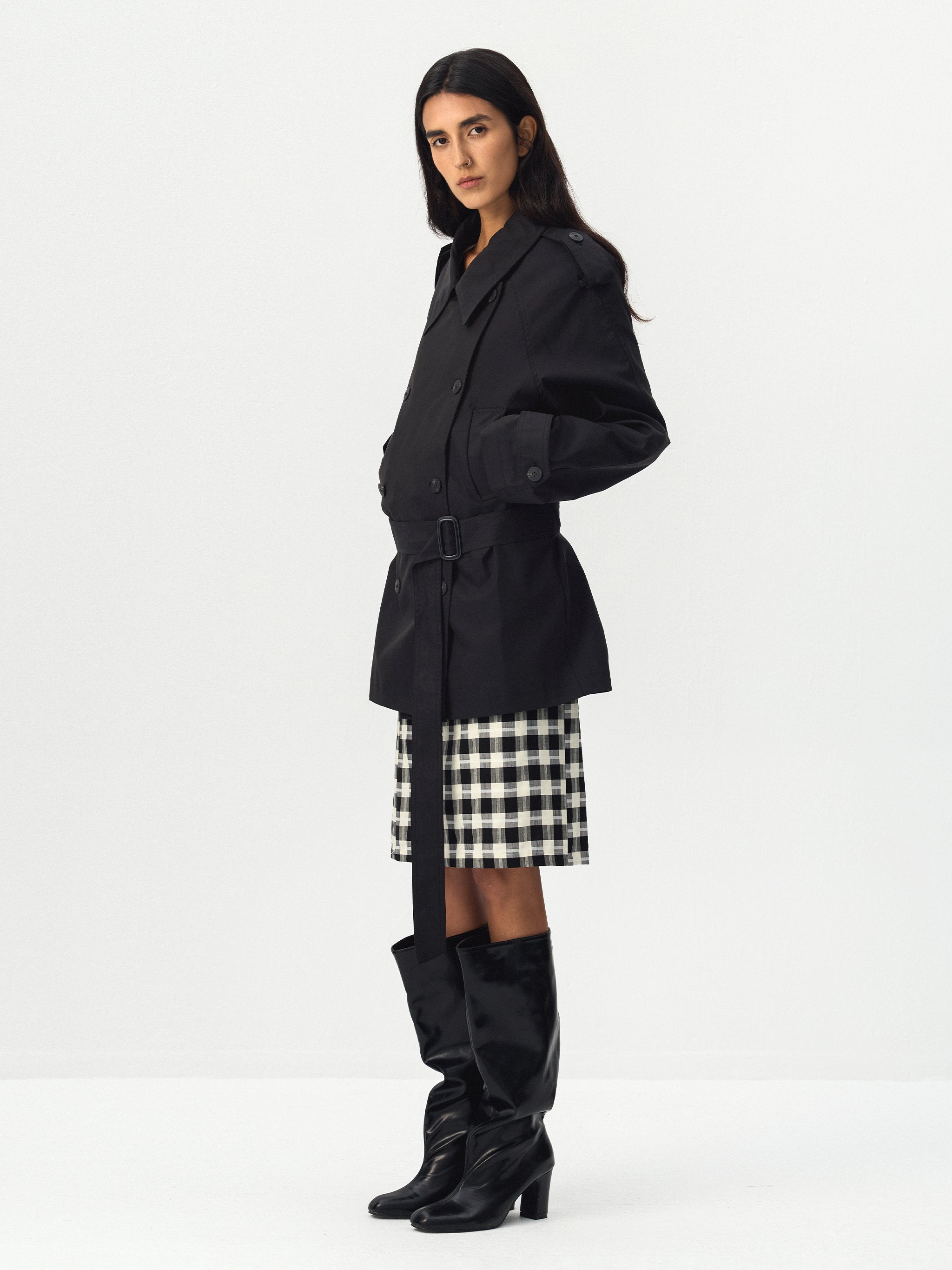 CUBIC Belted Double-Breasted Trench Jacket-8