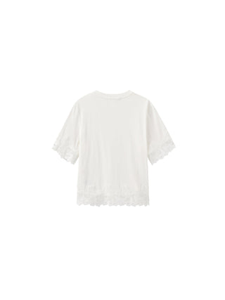 Loose Cotton T-Shirt with Lace Panels