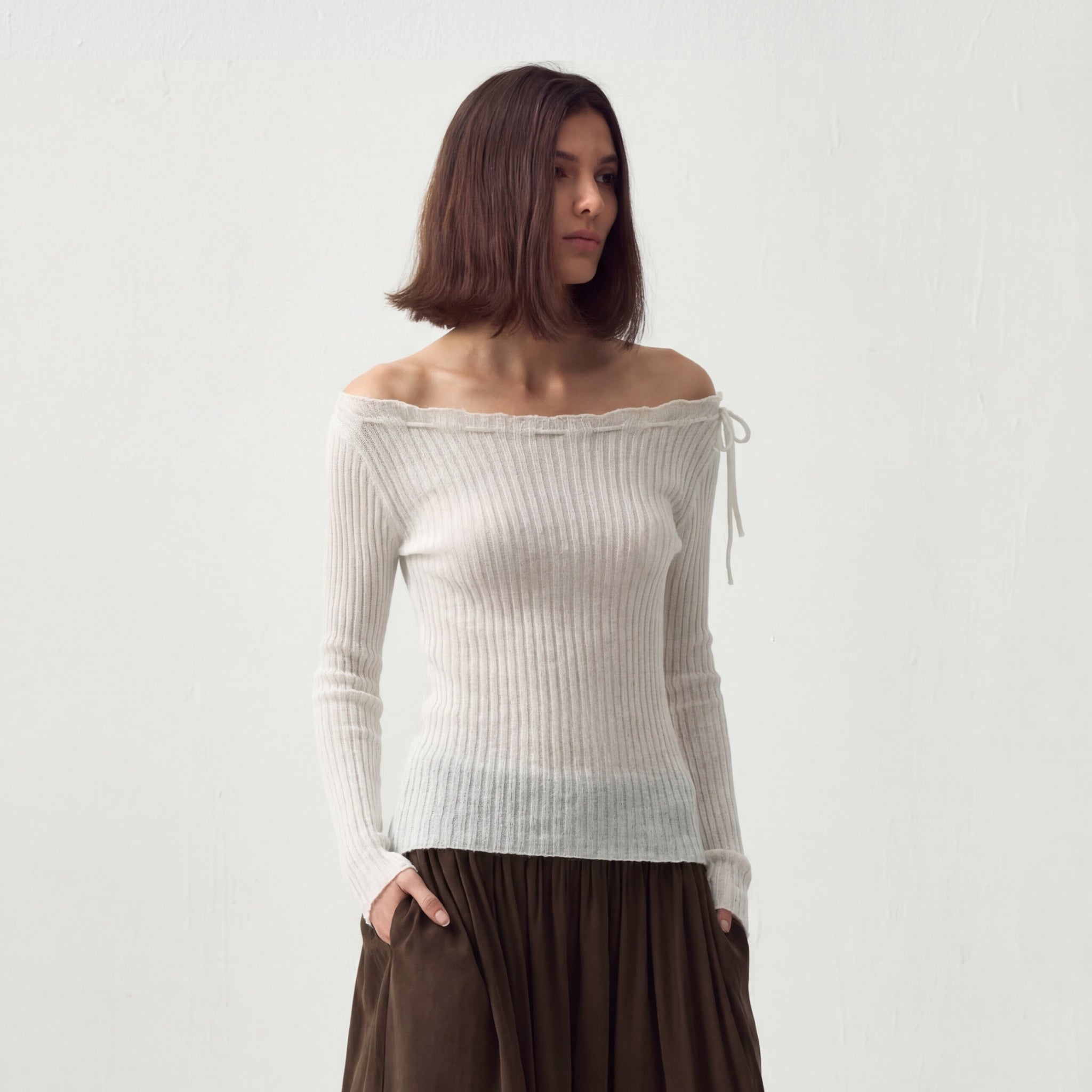 CUBIC Drawstring Rib Knit Top-4