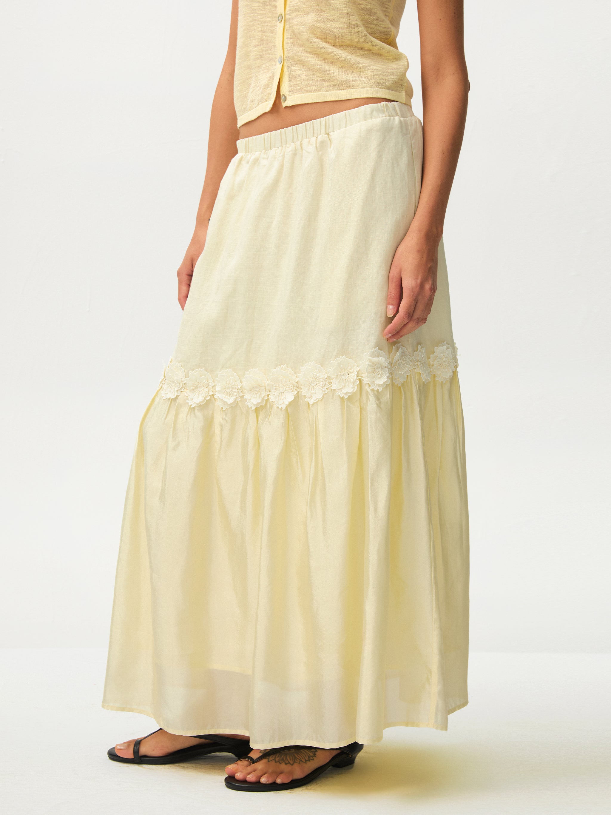 CUBIC Floral Appliqué Tiered Maxi Skirt-8