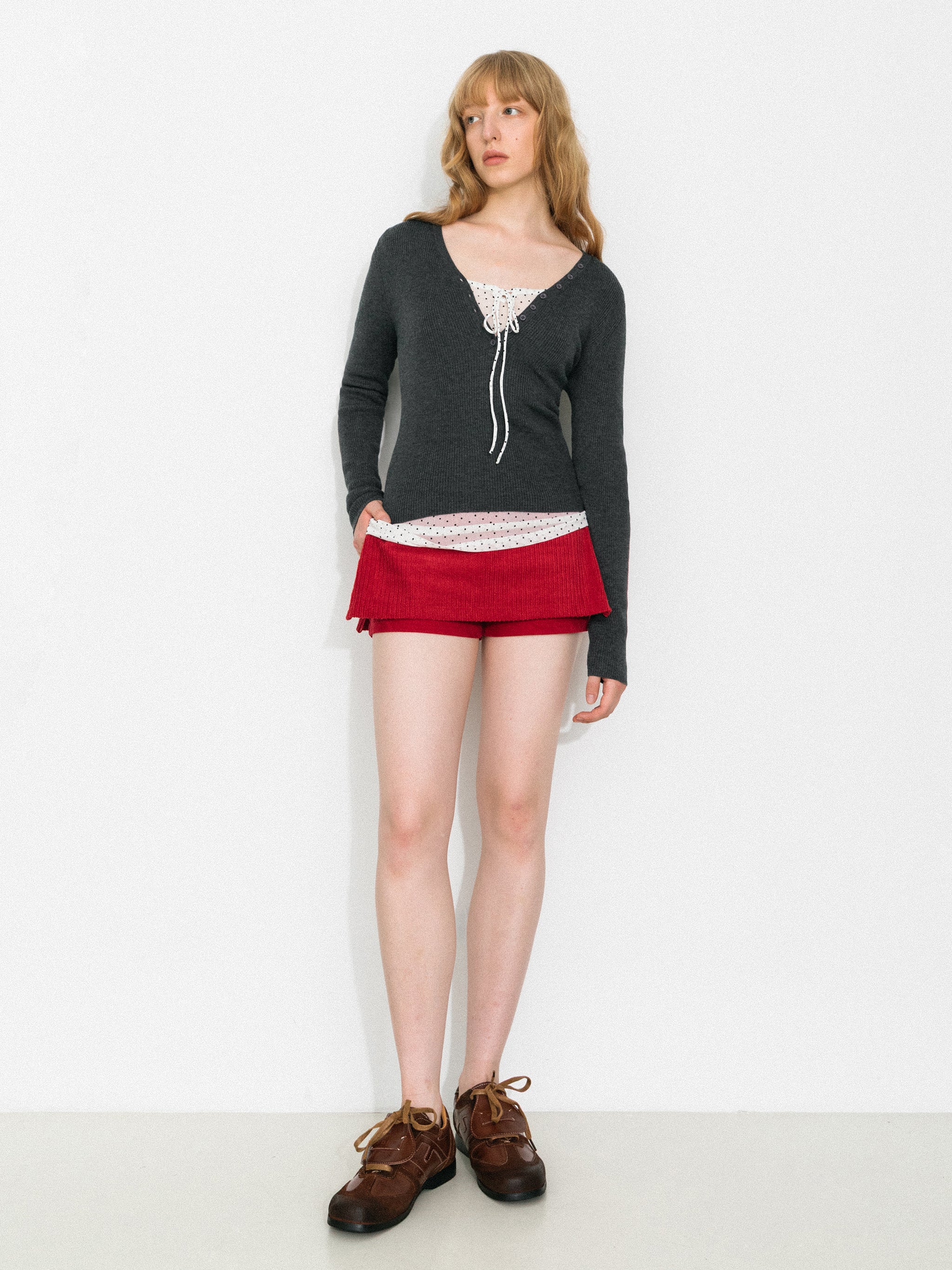 V-Neck Button-Front Fitted Knit Top-8