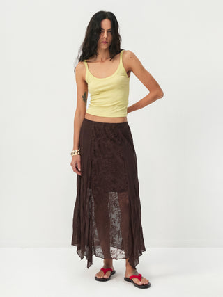 CUBIC Lace-Overlay Asymmetrical Sheer Midi Skirt