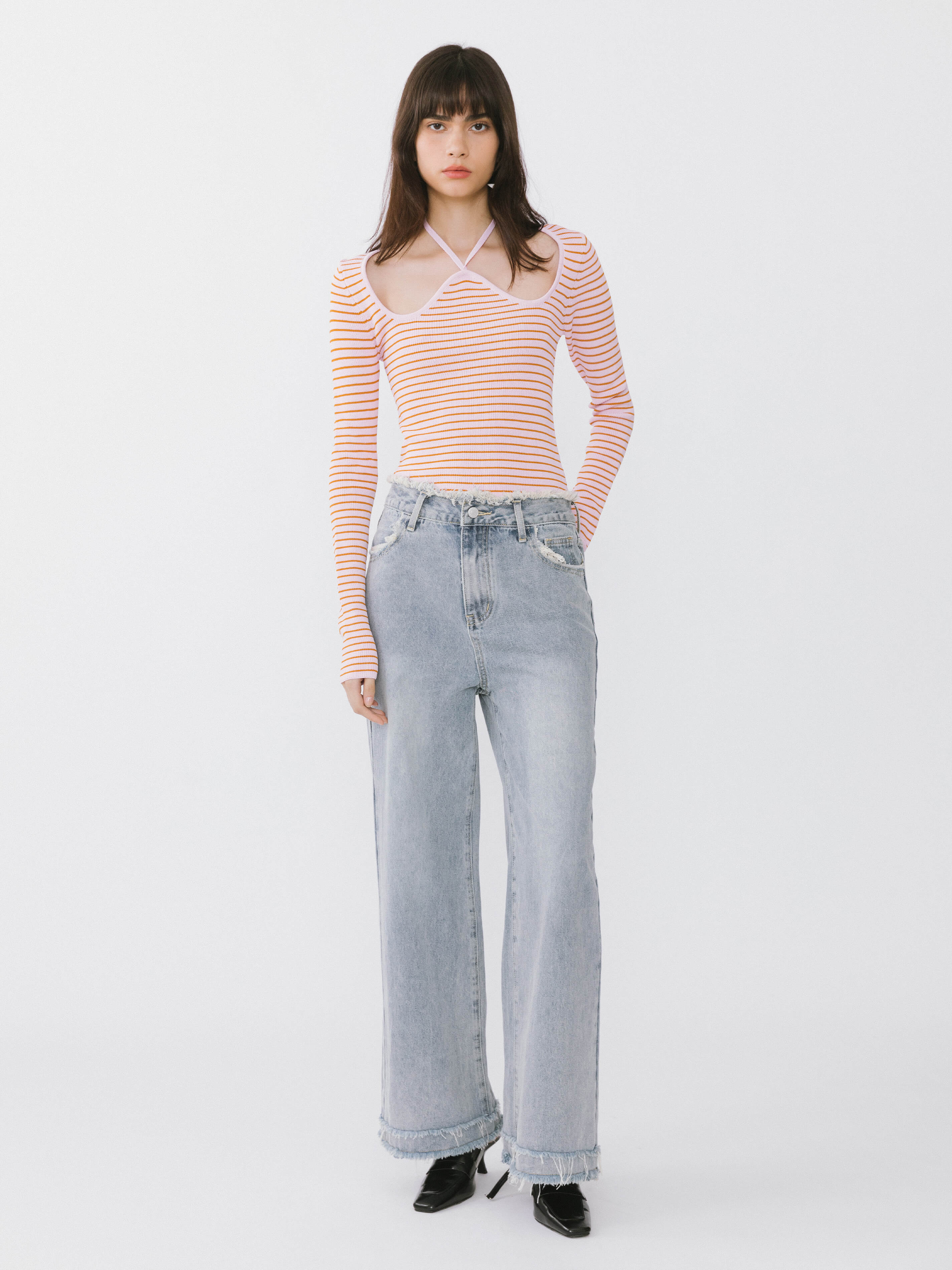 Raw Edge Wide Leg Jeans-8