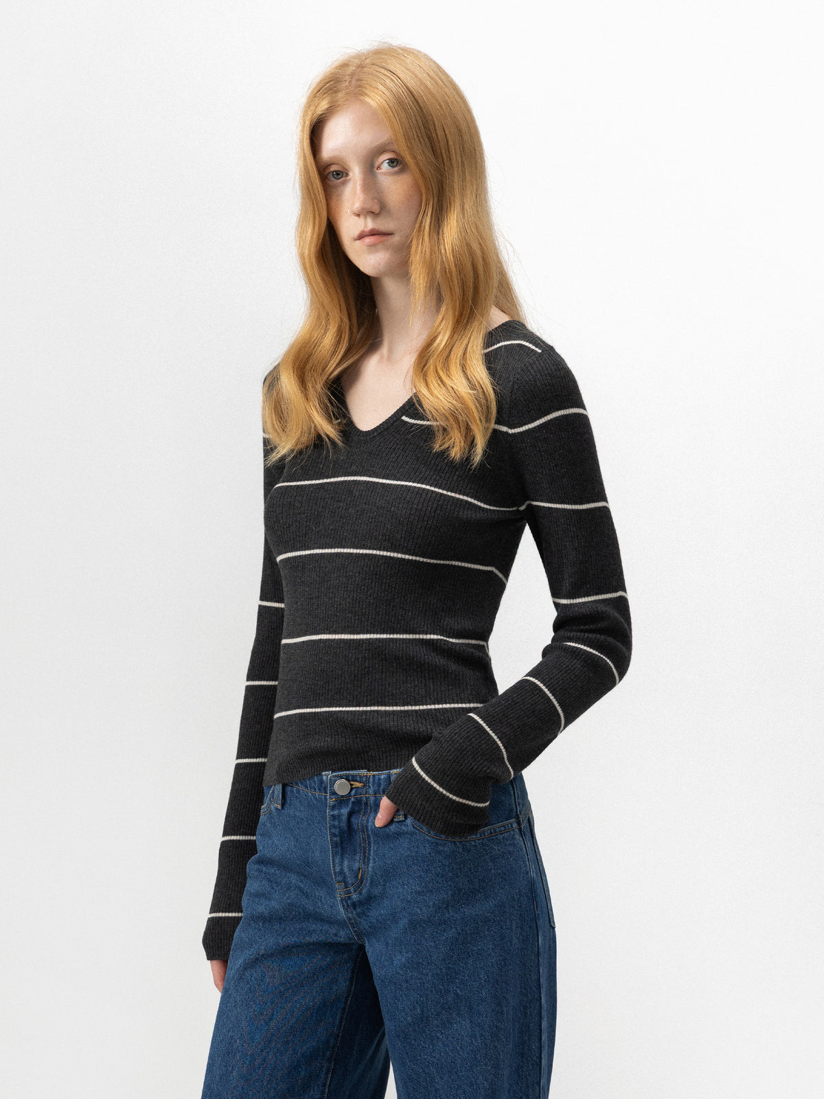 CUBIC Striped Scoop-Neck Fitted Top-8