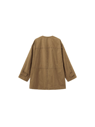 Drawstring Crewneck Mid-Length Trench Coat