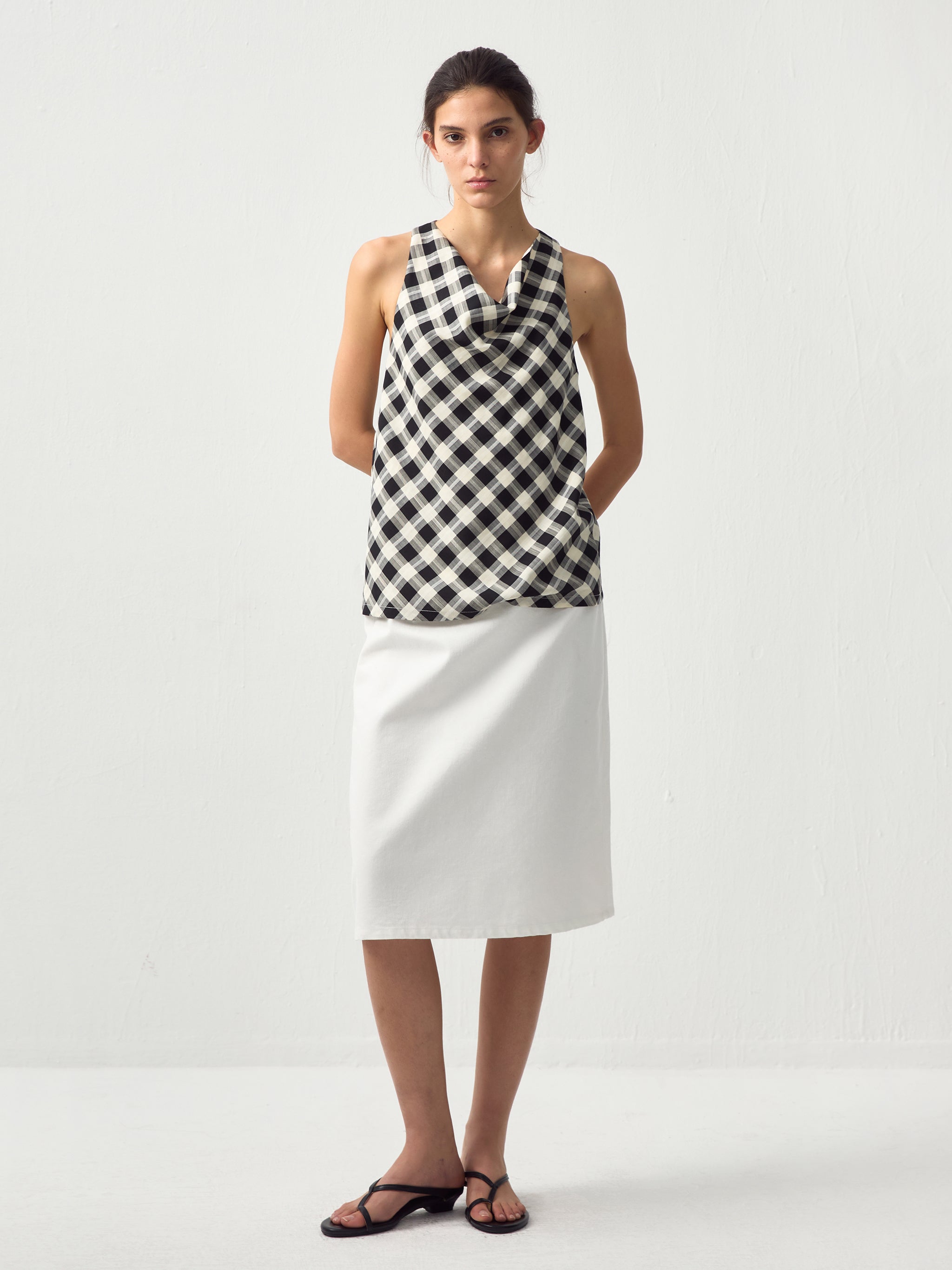 CUBIC Linen Blend Halter Check Top-8