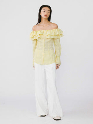 Frills Volume Off Neckline Shirt