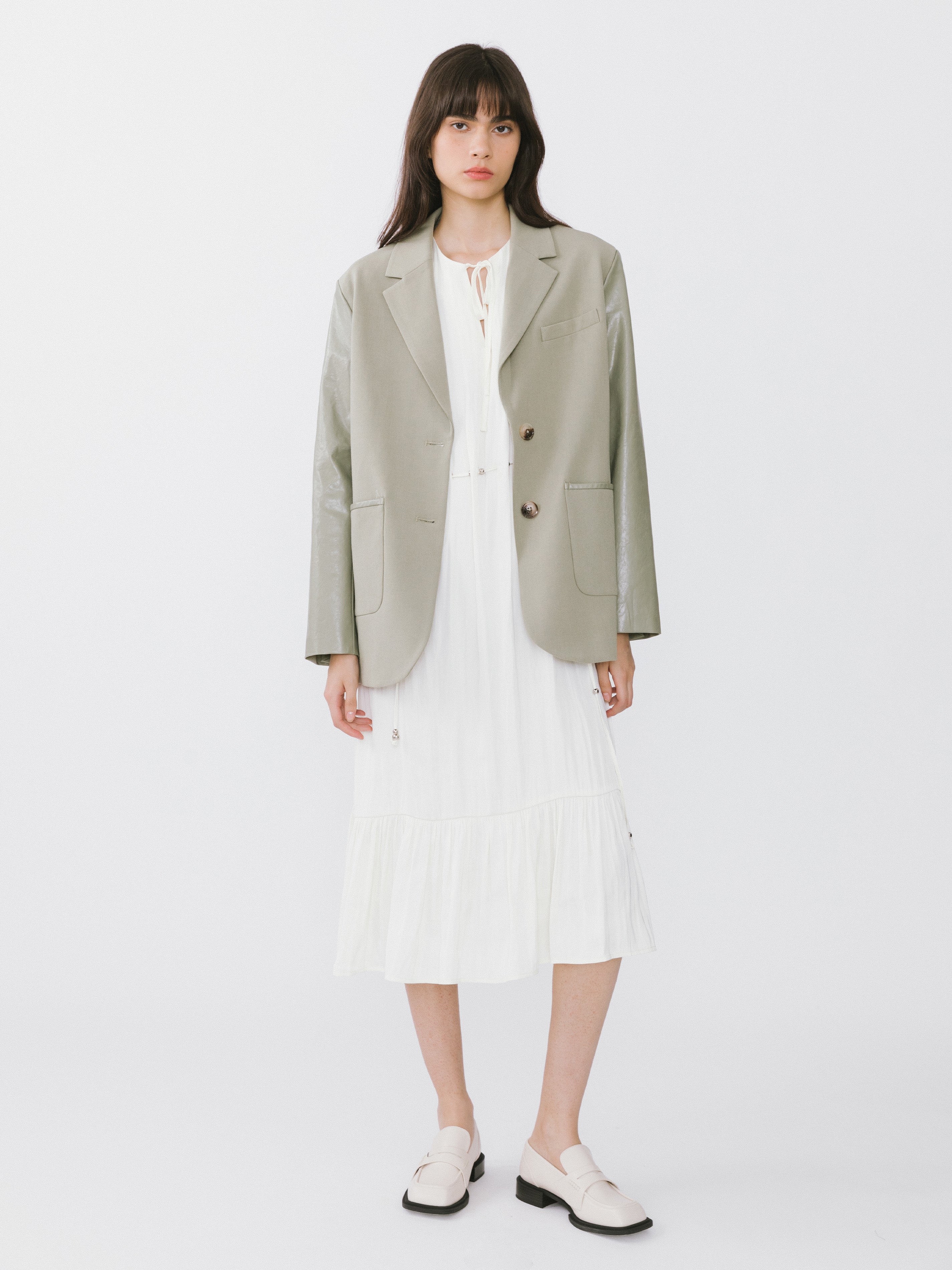 Faux Leather and Wool Oversized Blazer-9