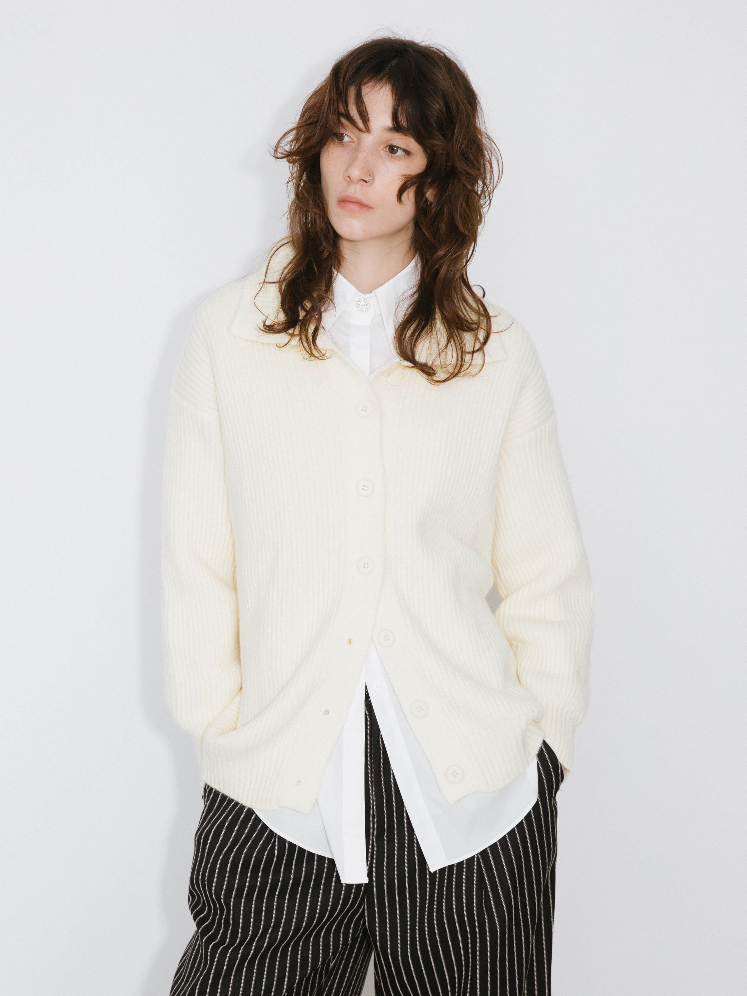 High Neck Boxy Knit Cardigan-8
