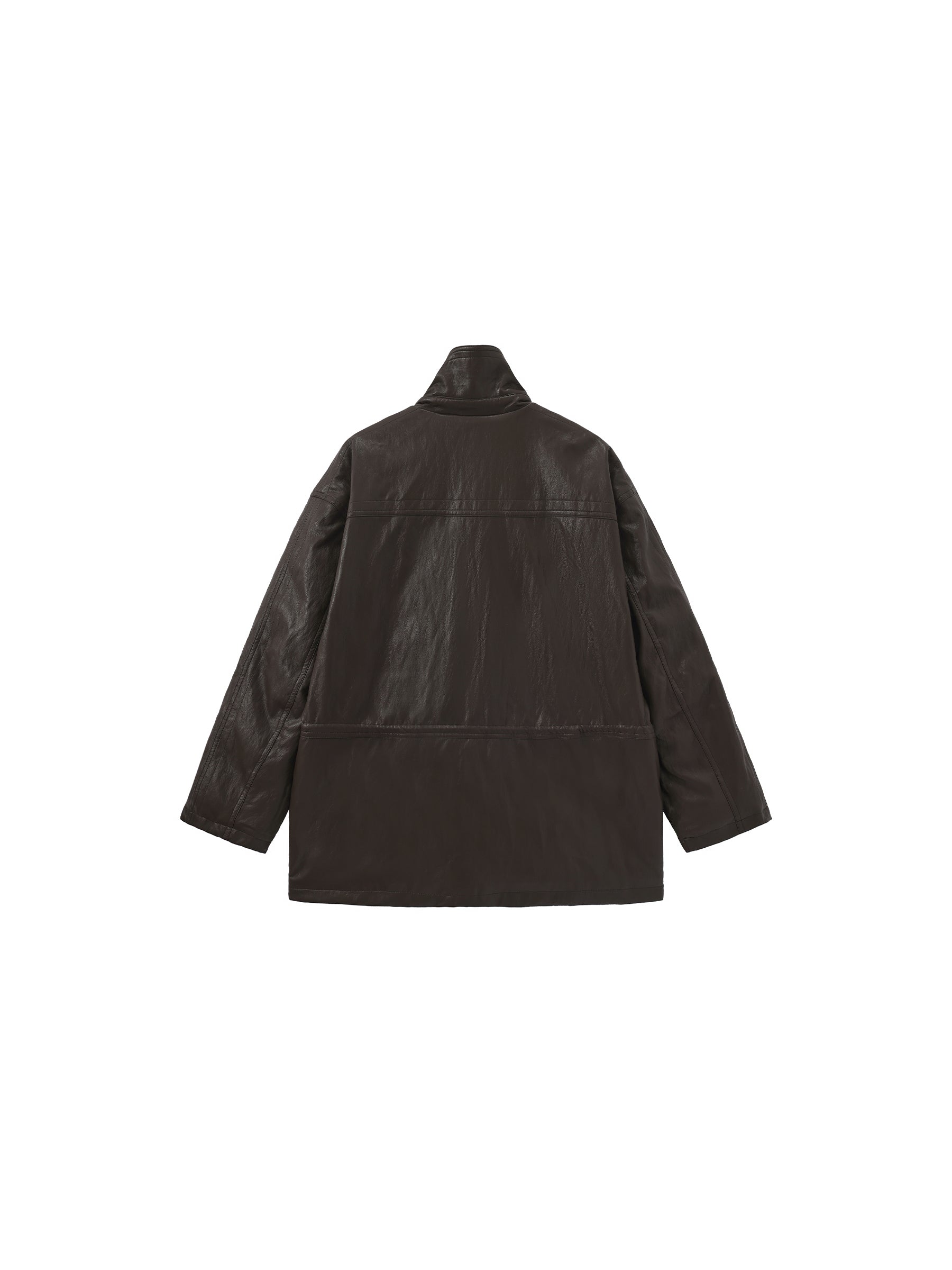Two-Way Collar Boxy Leather Down Jacket-8