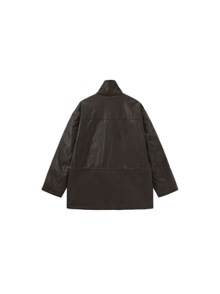 Two-Way Collar Boxy Leather Down Jacket