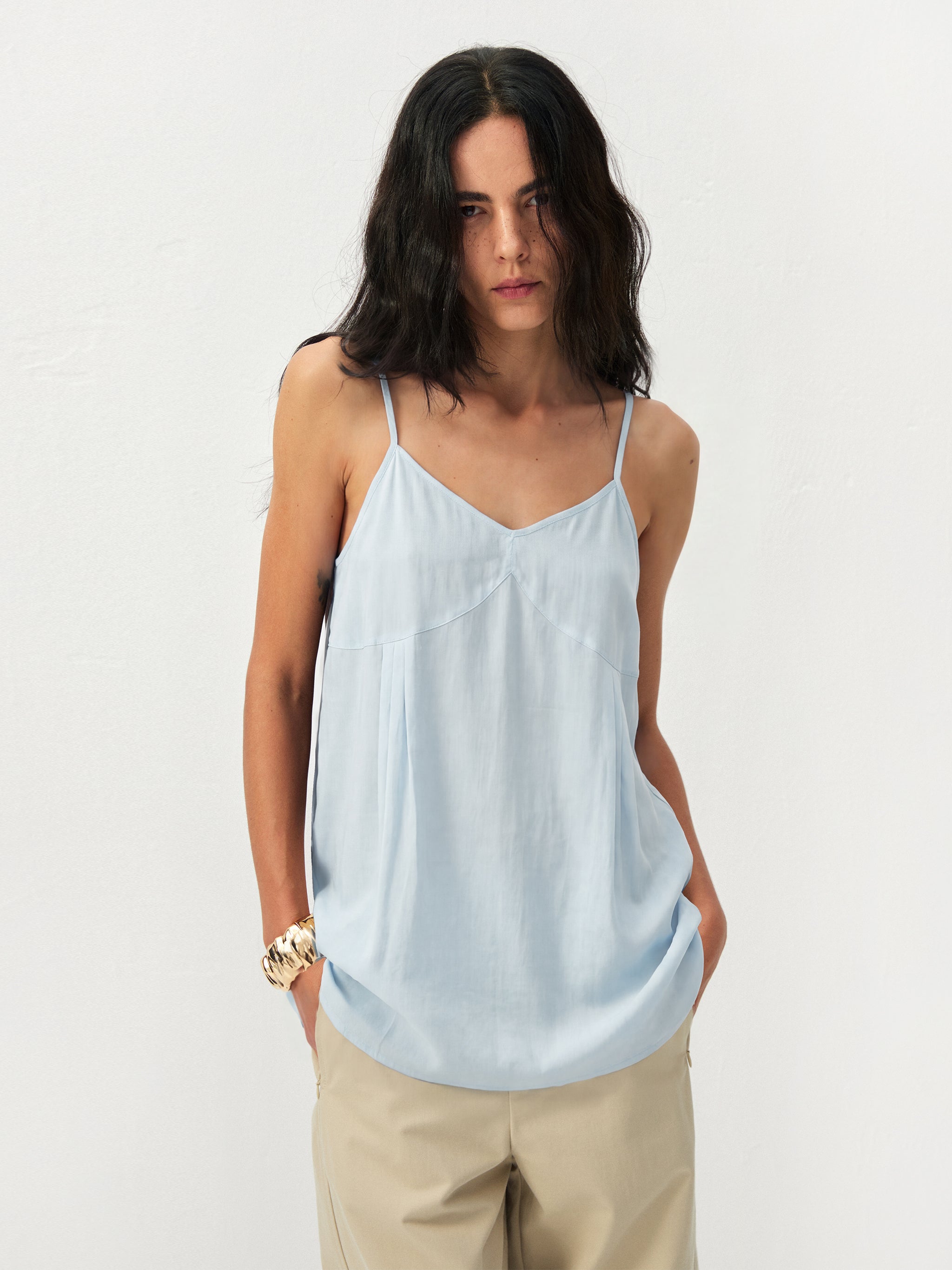 CUBIC Lyocell-Blend V-Neck Pleated Camisole-8