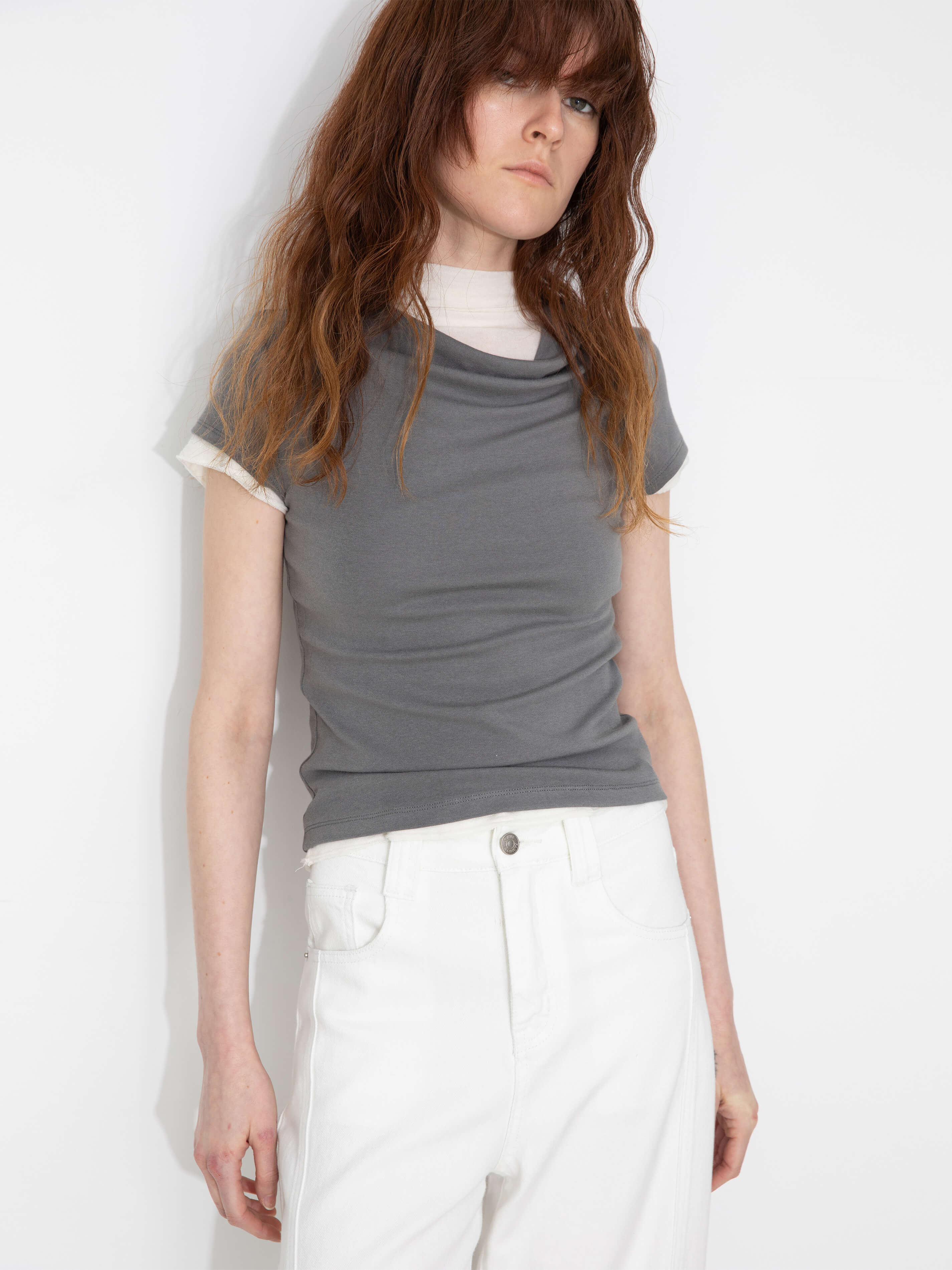C by CUBIC Draped Neck Short-Sleeve T-Shirt-9