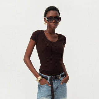 CUBIC Wool-Blend Ribbed Scoop Neck Knit Top