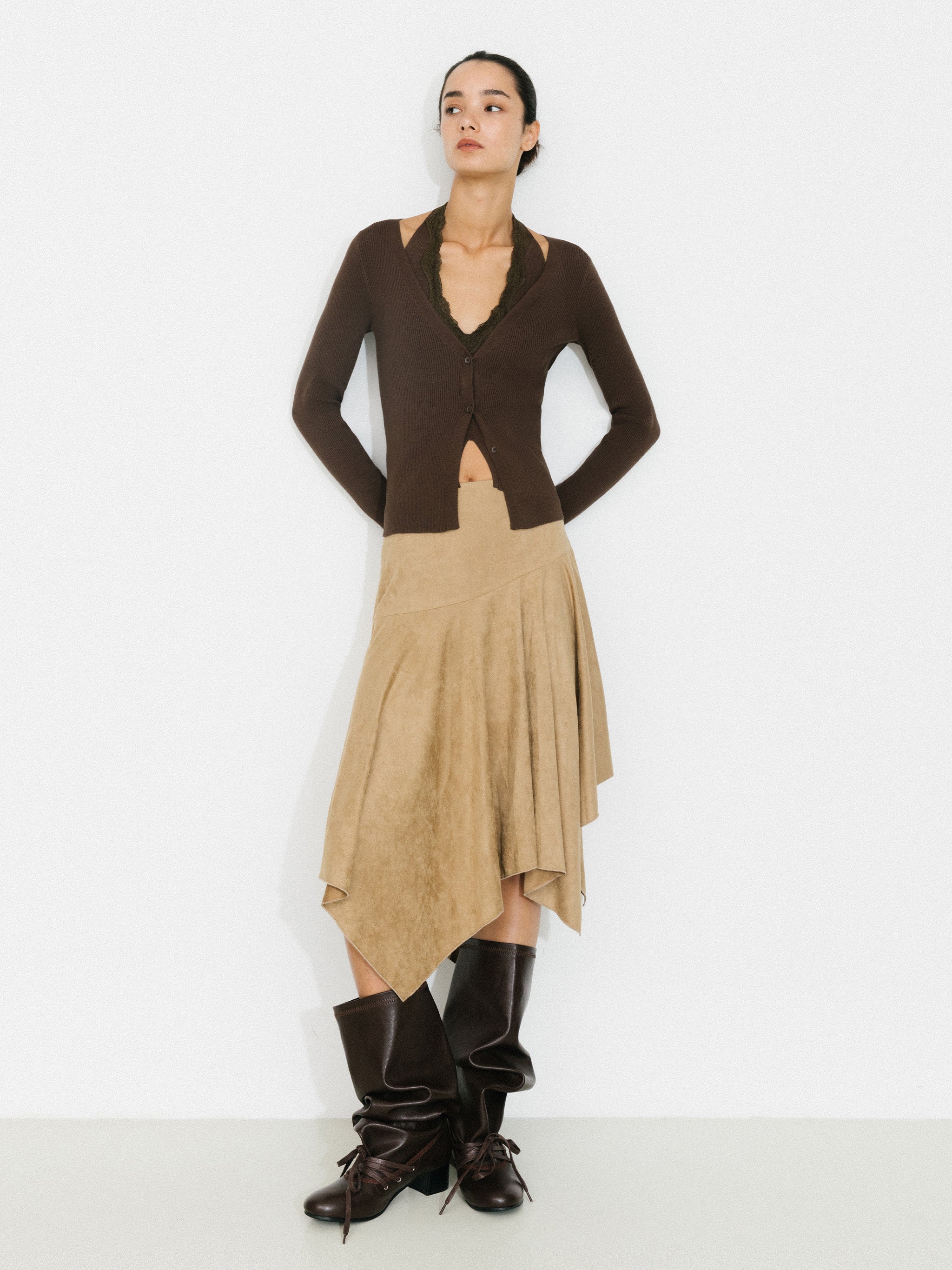 Layered Look Halter Neck Slim-Fit Knit Cardigan-8