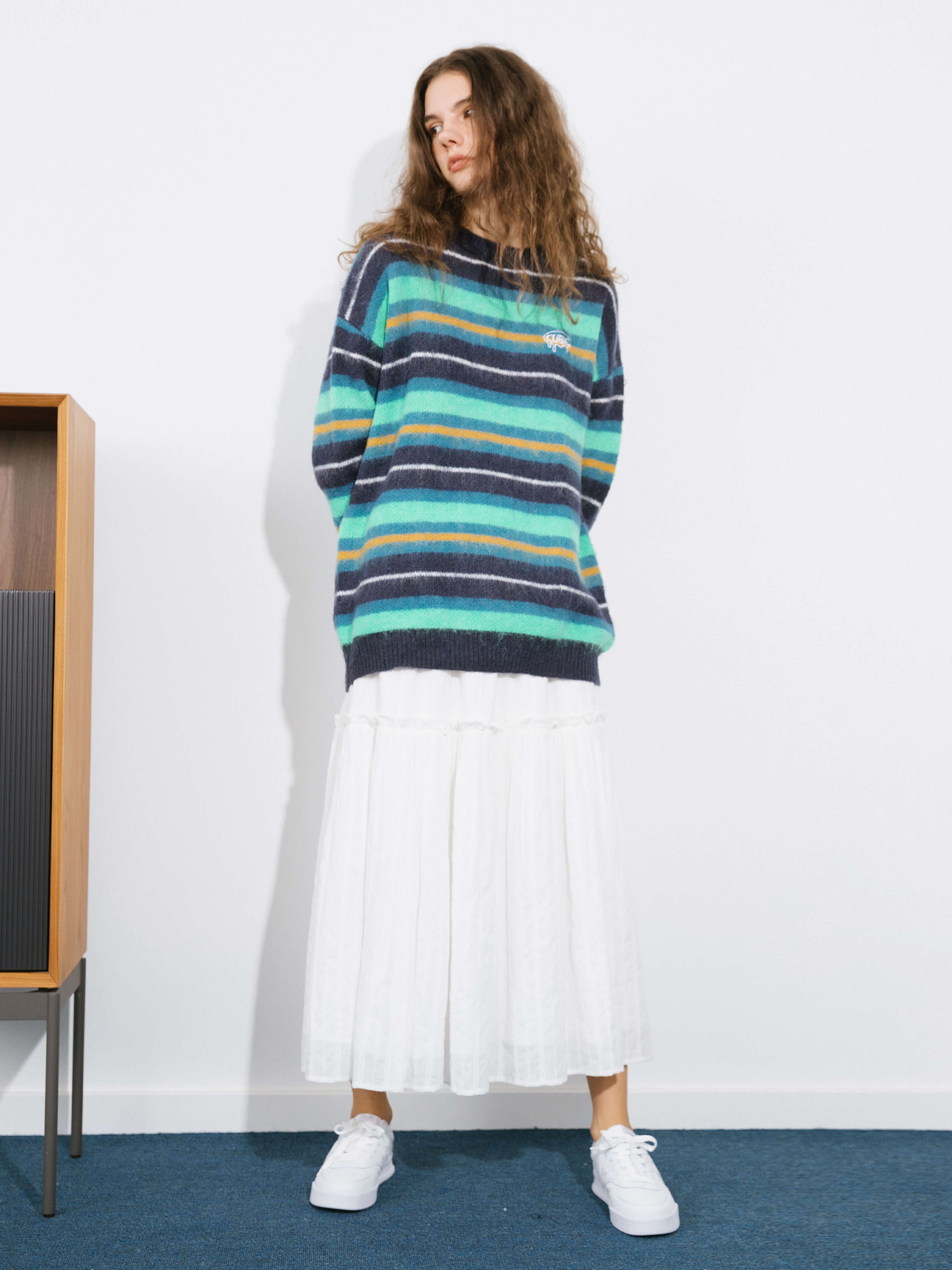 Fluffy Striped Oversized Knit Sweater-8