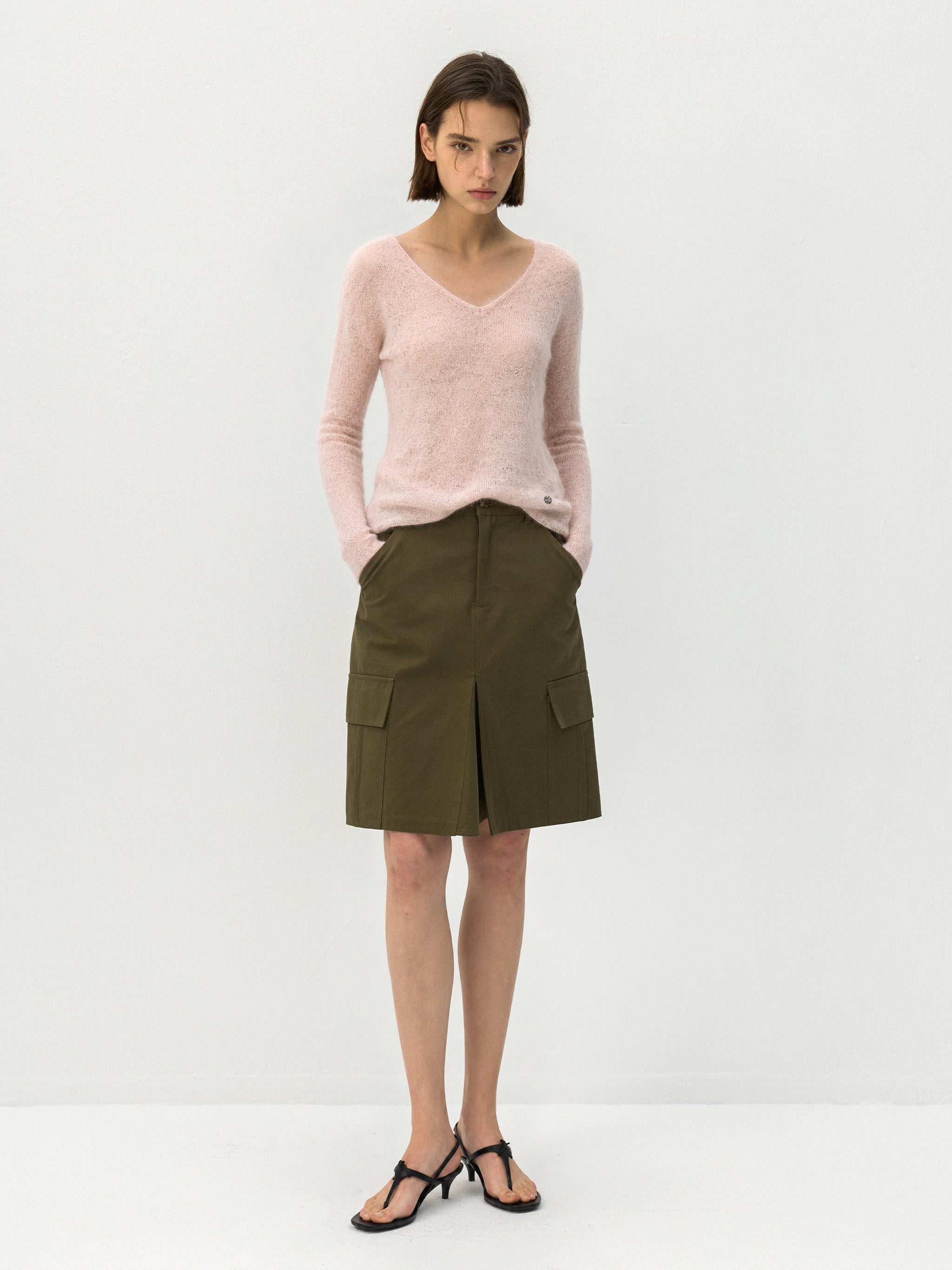 CUBIC Mohair Wool V-Neck Knit Top-9