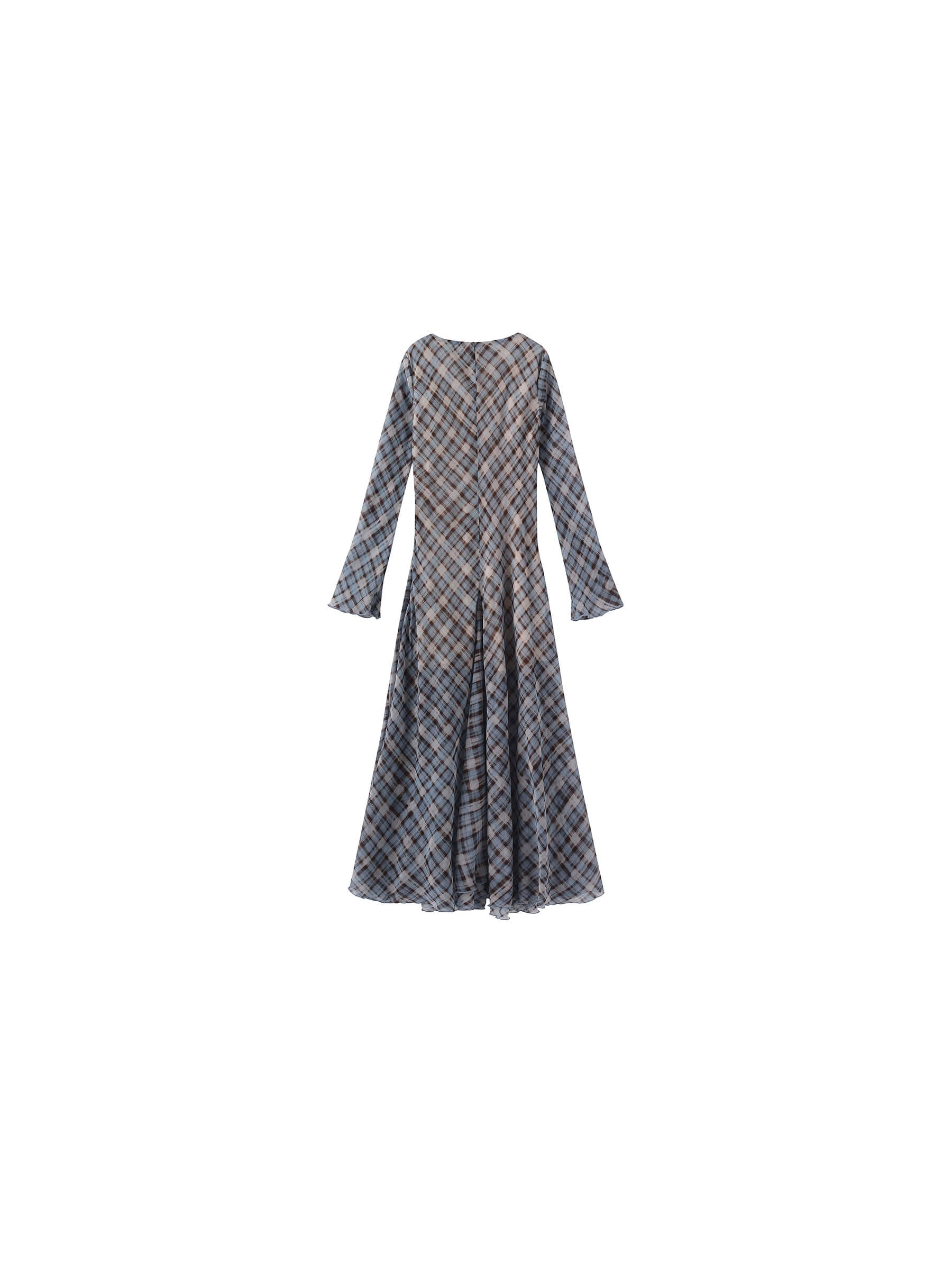 Checkered Crew Neck Long Sleeve Dress-9