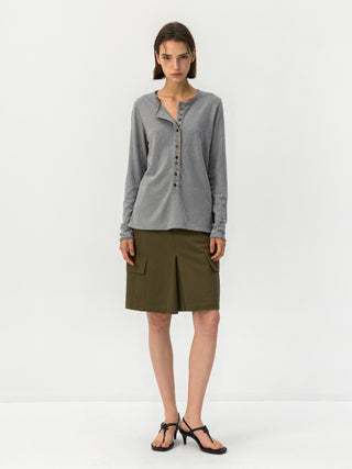 CUBIC Button Front Henley Long Sleeve Top