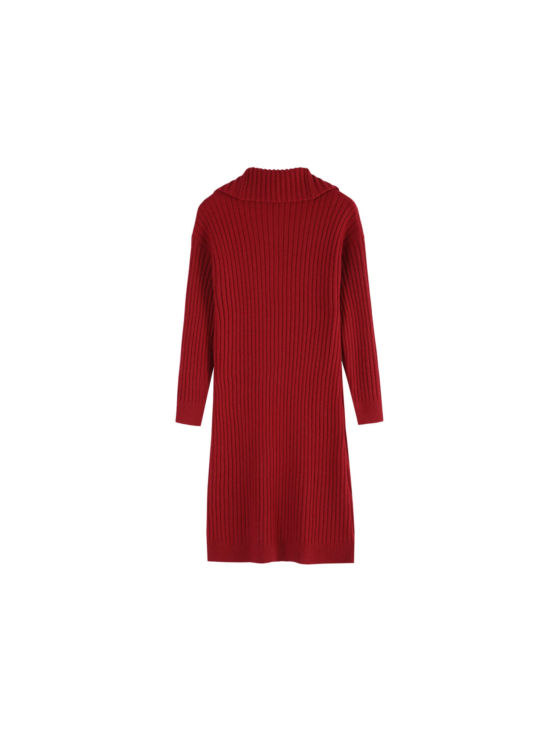 Large Lapel Red Knit Dress-9