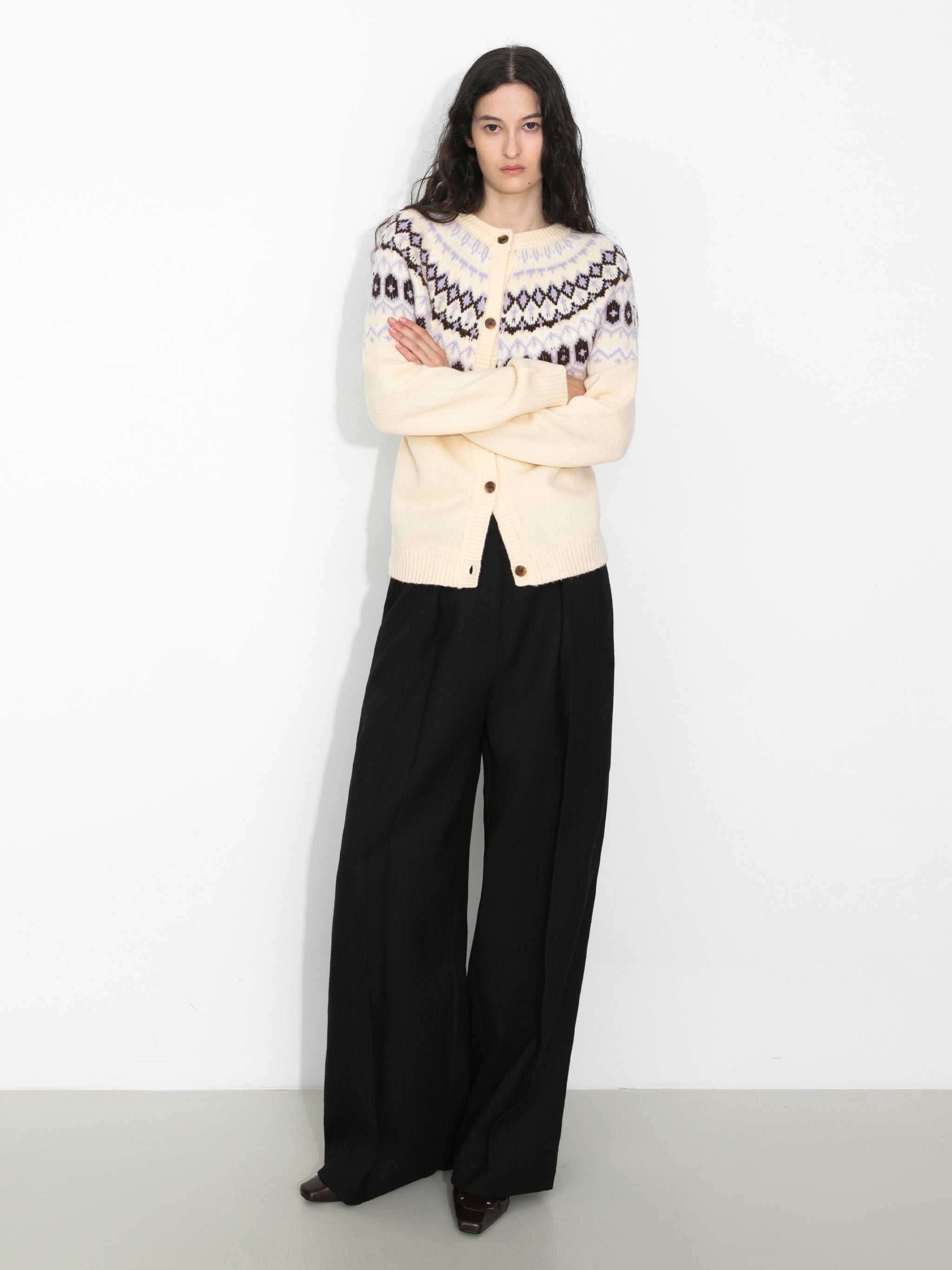 100% Wool Fair Isle Wool Knit Cardigan-8