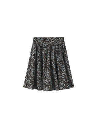 Leopard Print Pleated A-Line Skirt with Belt