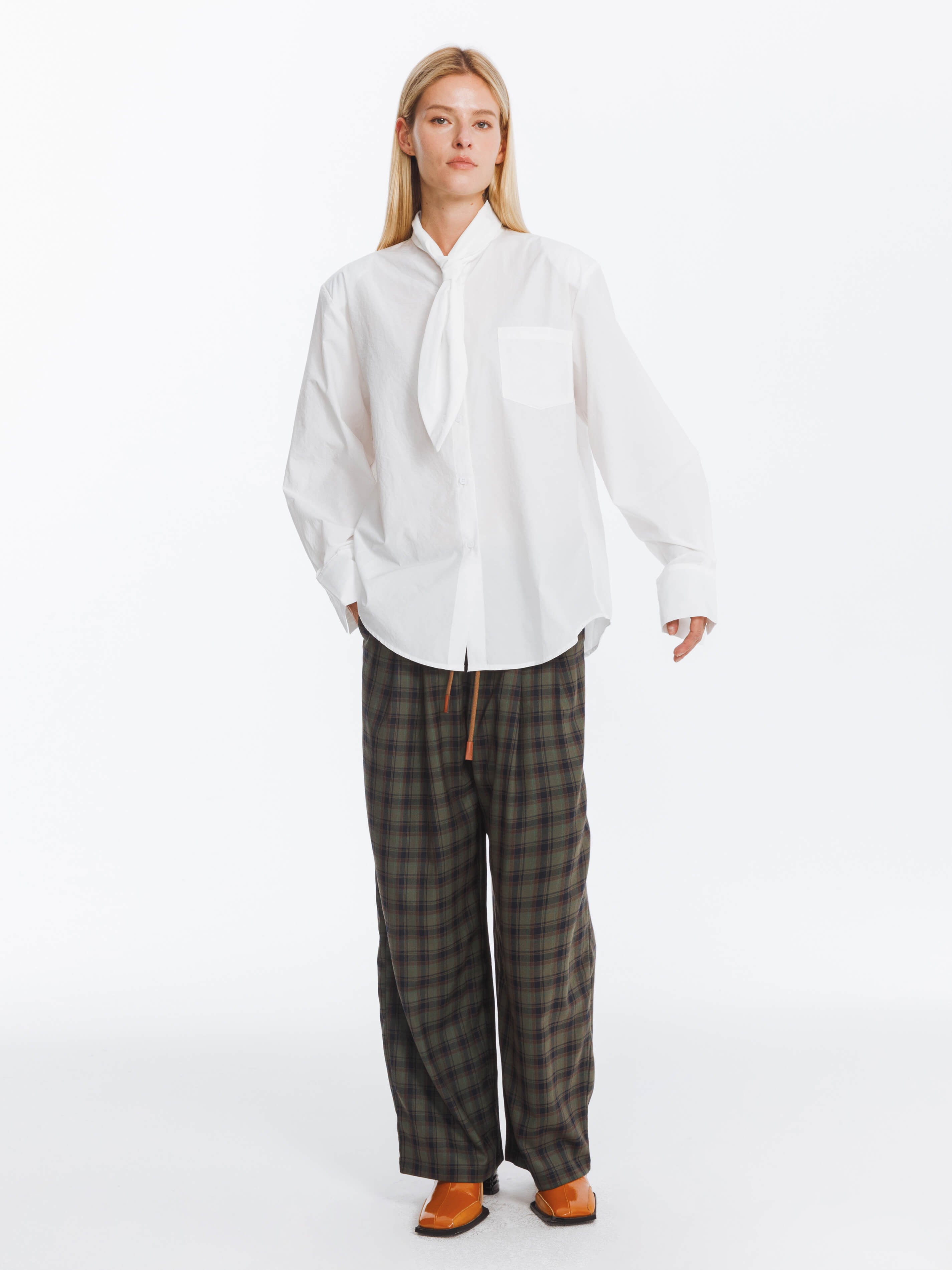 Wide Leg Tartan Casual Trousers-8