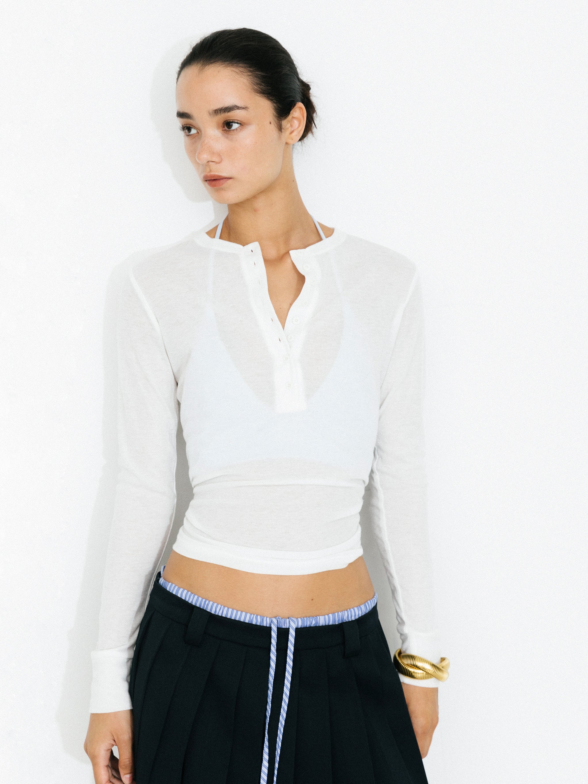C by CUBIC Henley Neck Slim-Fit Long-Sleeve Top-8