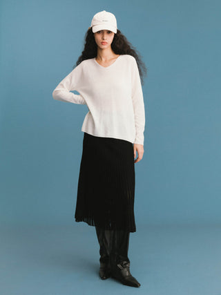 ONE BY CUBIC Lace Stitch Knitted Midi Skirt