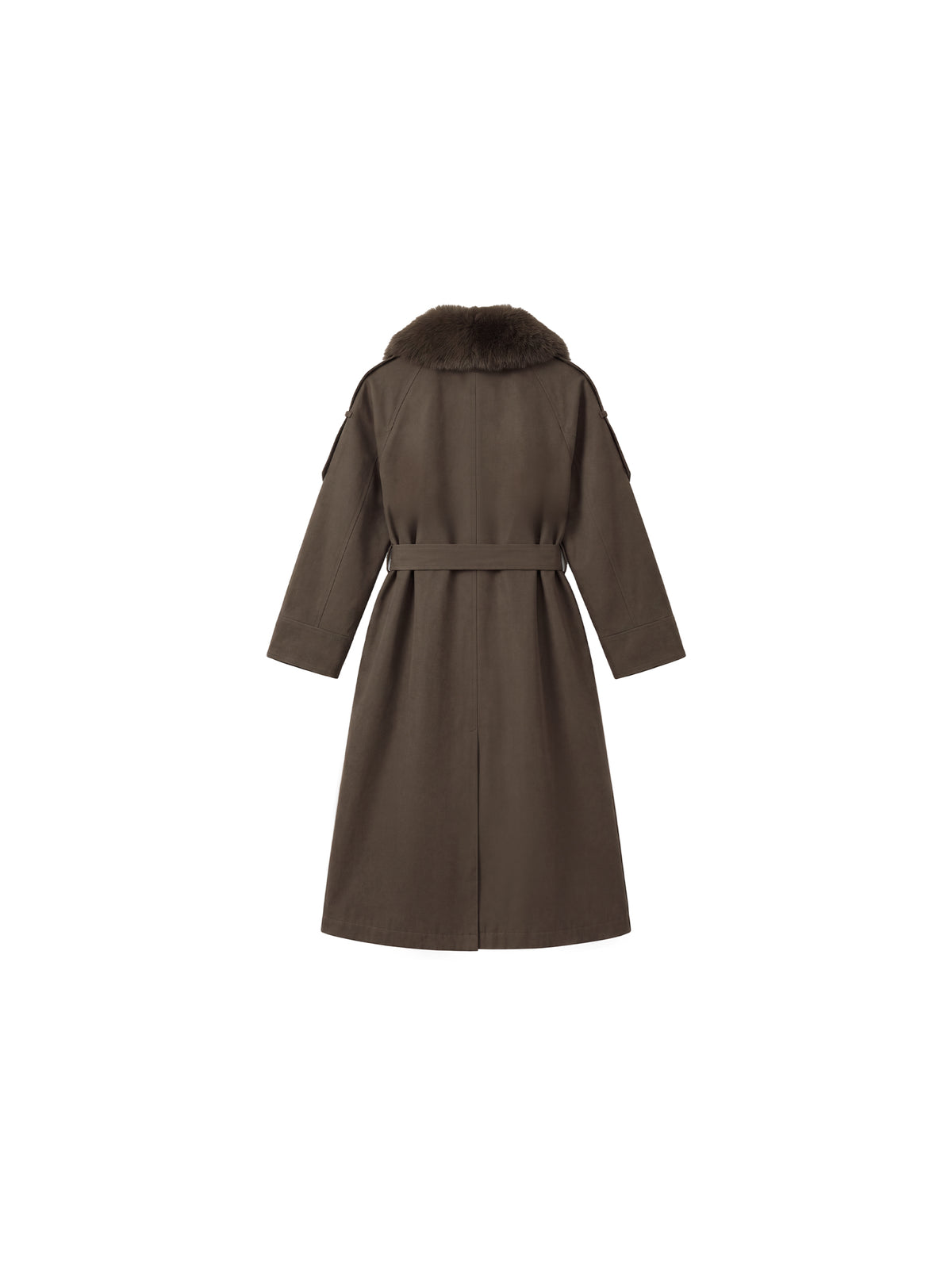 CUBIC Detachable Fur-Collar Belted Down Coat-8