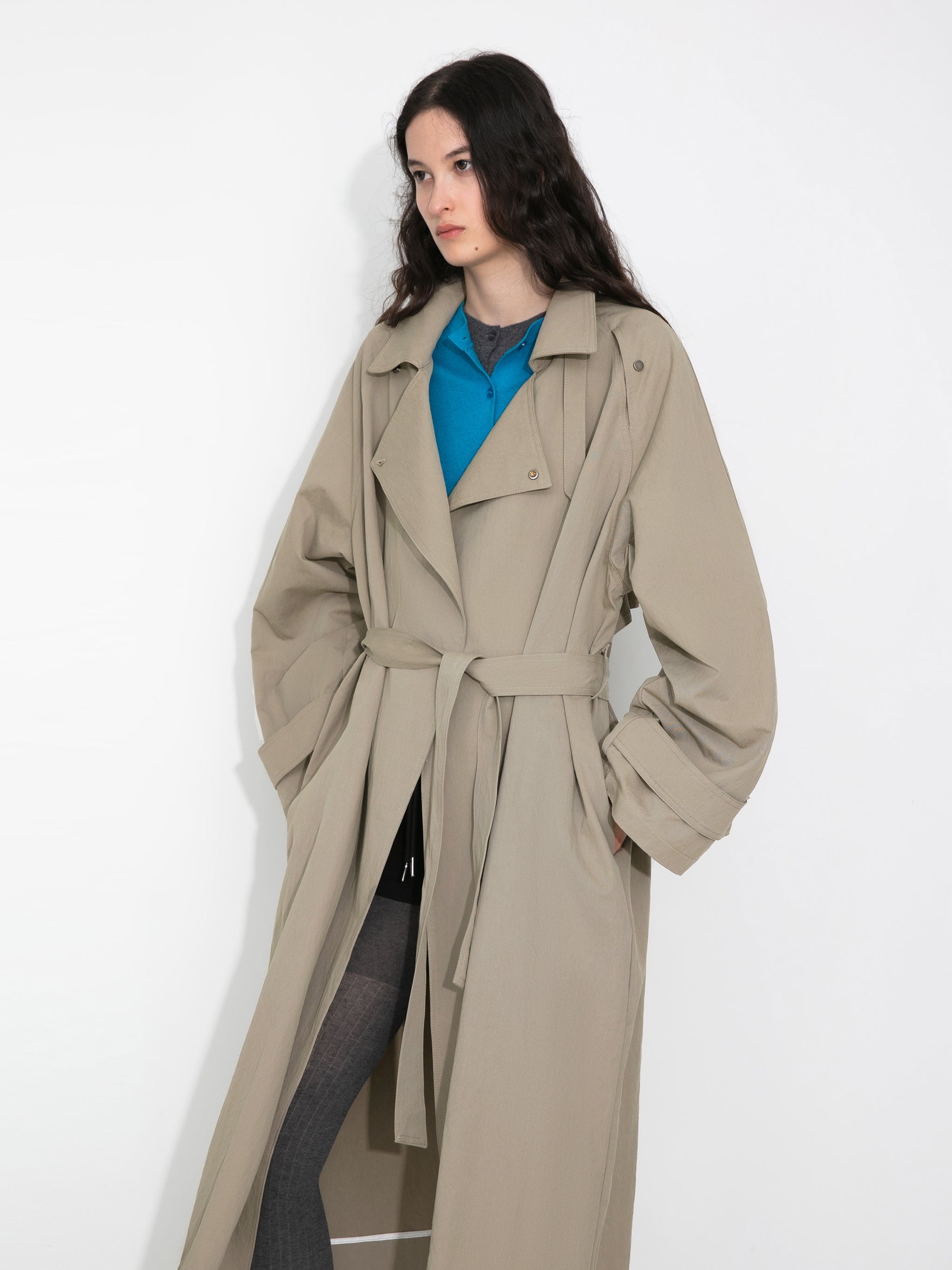 Oversized Large Lapel Long Trench Coat-8