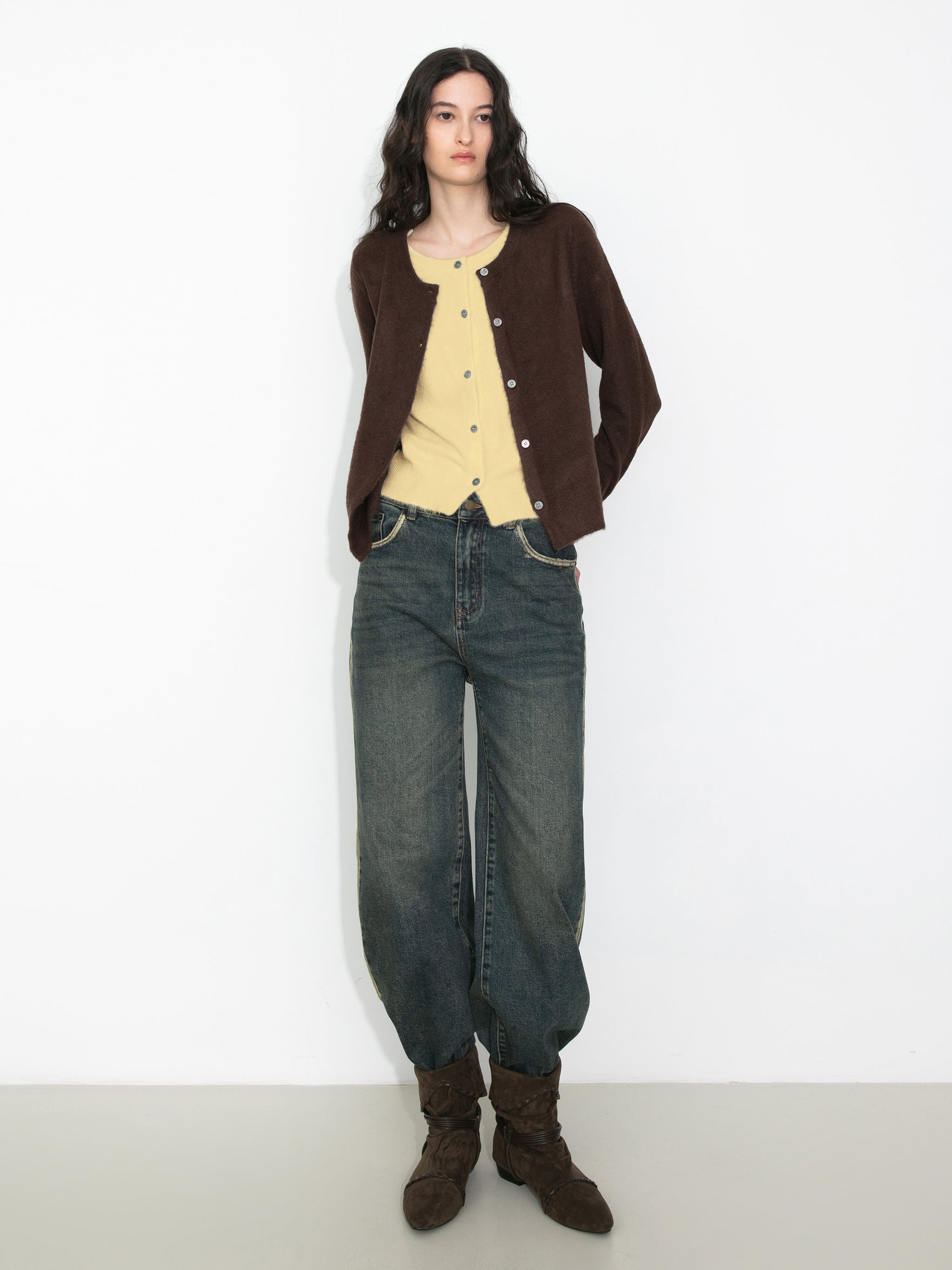 Crewneck Knit Button-Up Cardigan-8