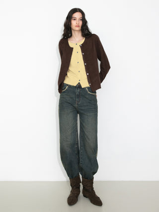 Crewneck Knit Button-Up Cardigan