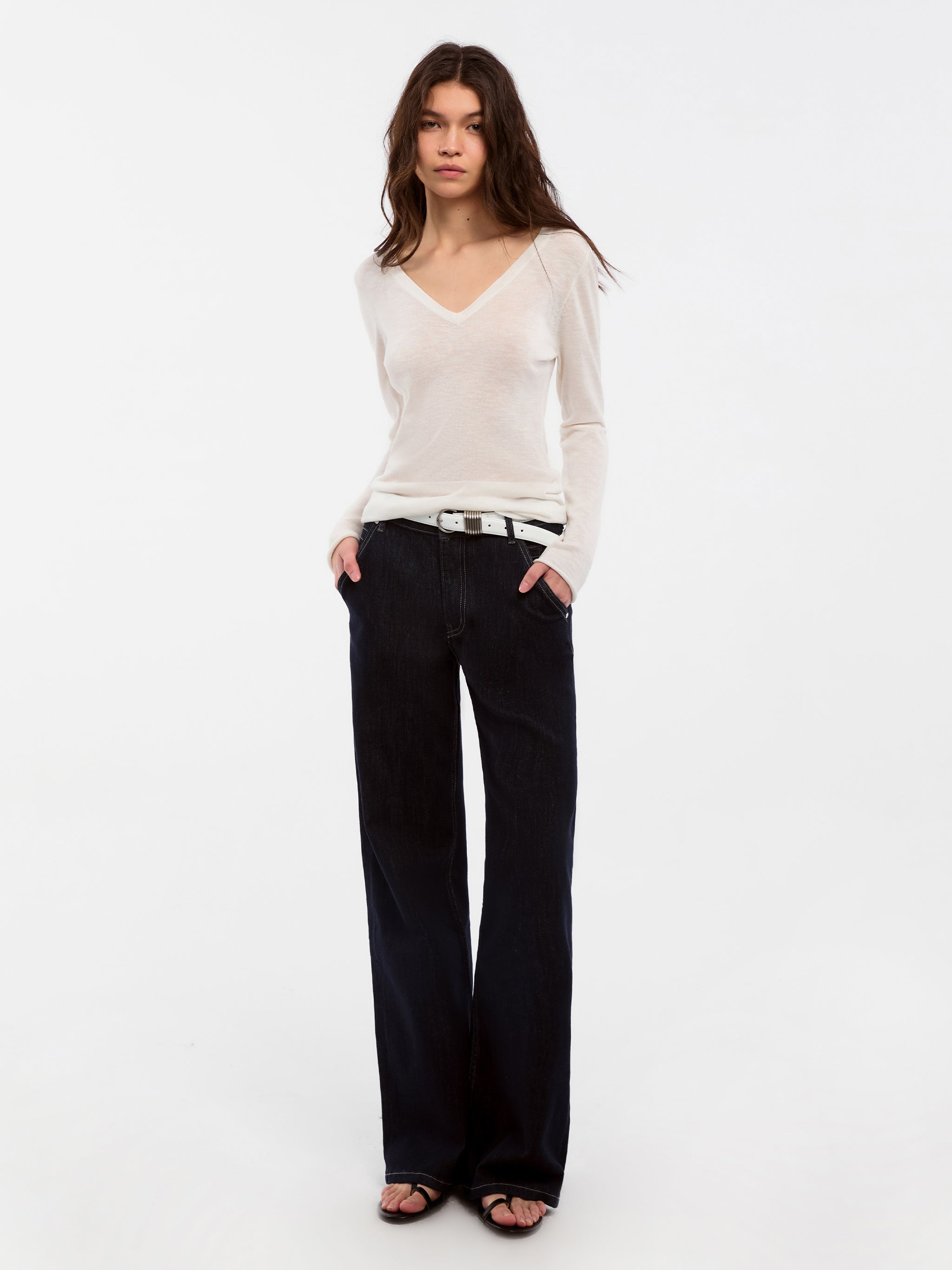 CUBIC Tencel Linen Blend V-Neck Knit Sweater-8