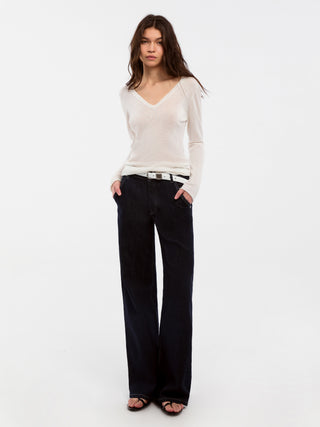 CUBIC Tencel Linen Blend V-Neck Knit Sweater