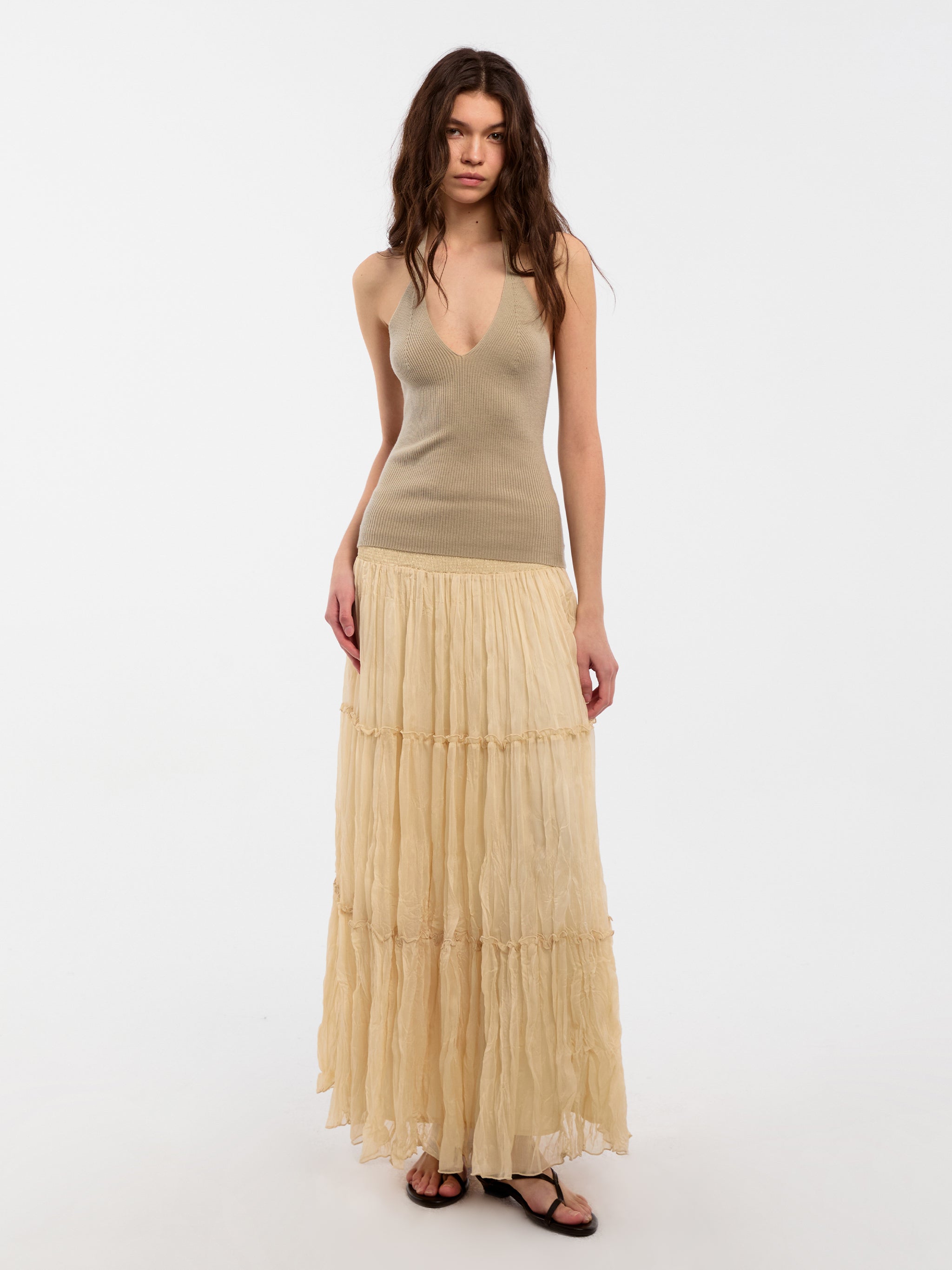 CUBIC Pleated and Gathered Design Tulle Skirt-8